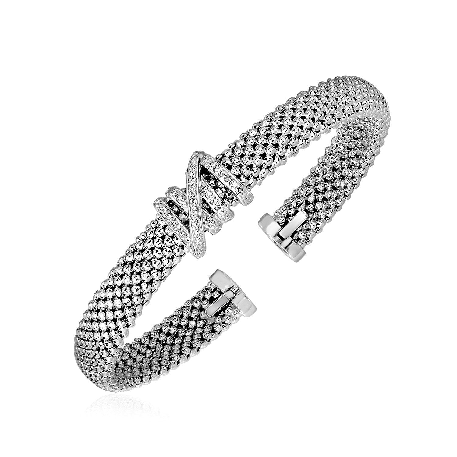 Popcorn Texture Cuff Bangle with Diamonds in Sterling Silver on sale at MyriadMart