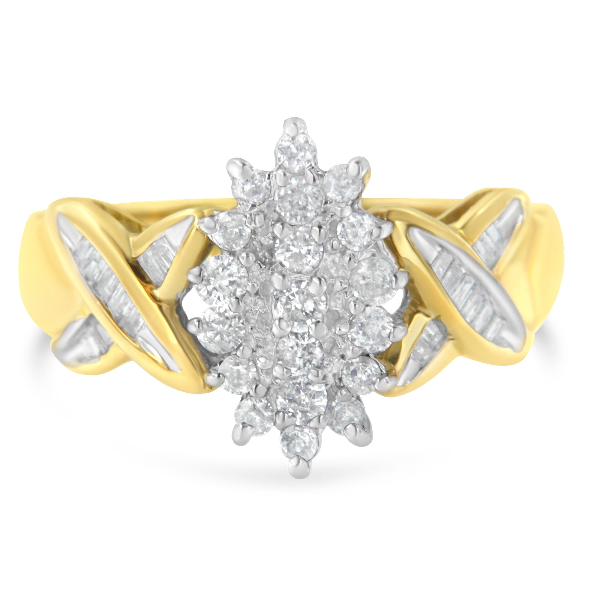 10K Yellow Gold Round And Baguette-Cut Diamond Ring 1/2 Cttw, H-I Color, I1-I2 Clarity - Size 6 on sale at MyriadMart
