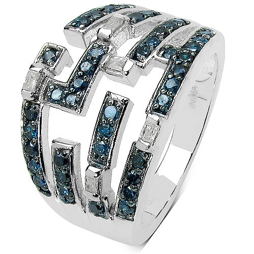 0.59 Carat Genuine Blue Diamond & White Diamond .925 Sterling Silver Ring on sale at MyriadMart