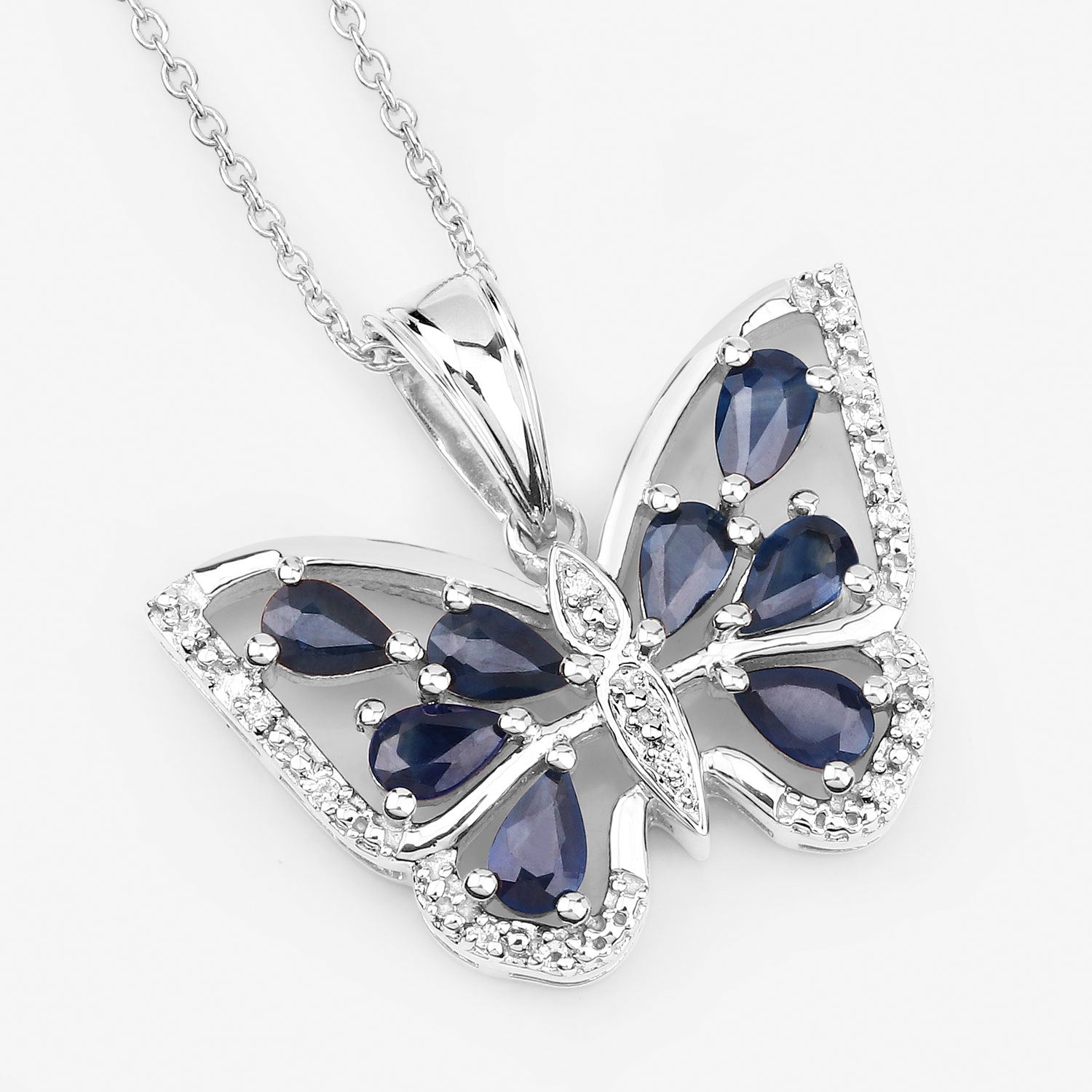 1.67 Carat Genuine Blue Sapphire and White Zircon .925 Sterling Silver Pendant on sale at MyriadMart