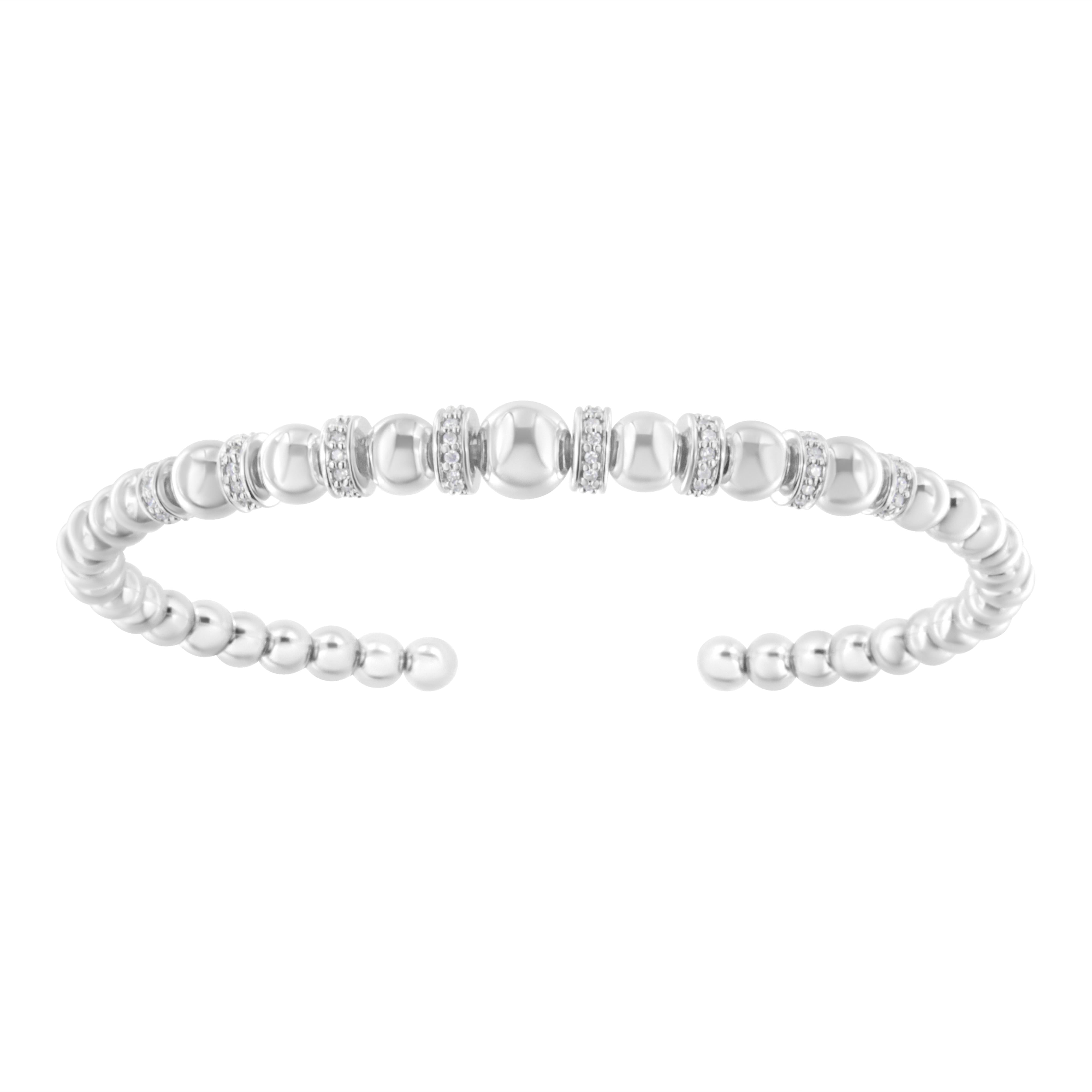 .925 Sterling Silver 1/4 Cttw Diamond Rondelle Graduated Ball Bead Cuff Bangle Bracelet I-J color, I2-I3 clarity - Fits wrists up to 7 1/2 inches on sale at MyriadMart