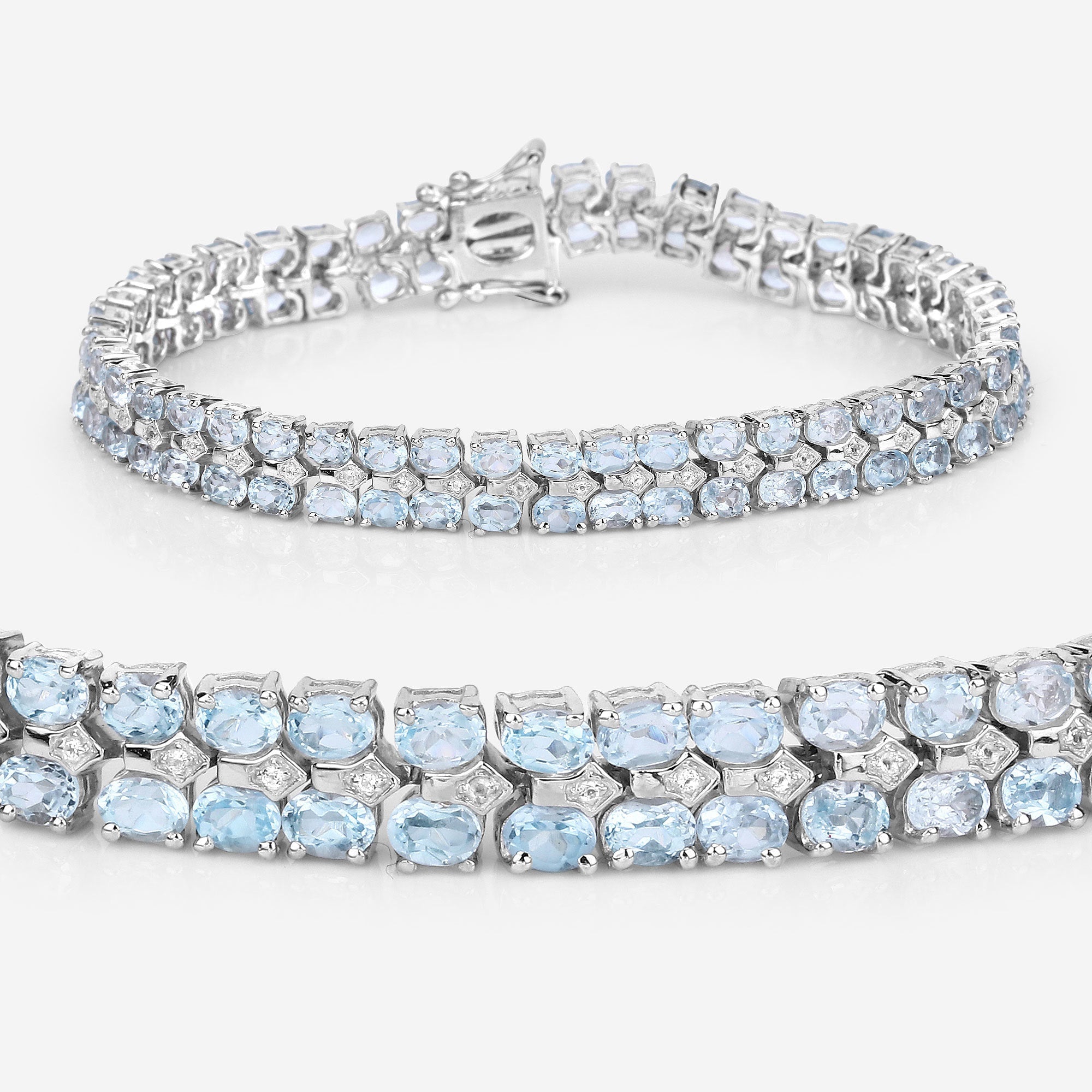 17.22 Carat Genuine Blue Topaz and White Diamond .925 Sterling Silver Bracelet on sale at MyriadMart