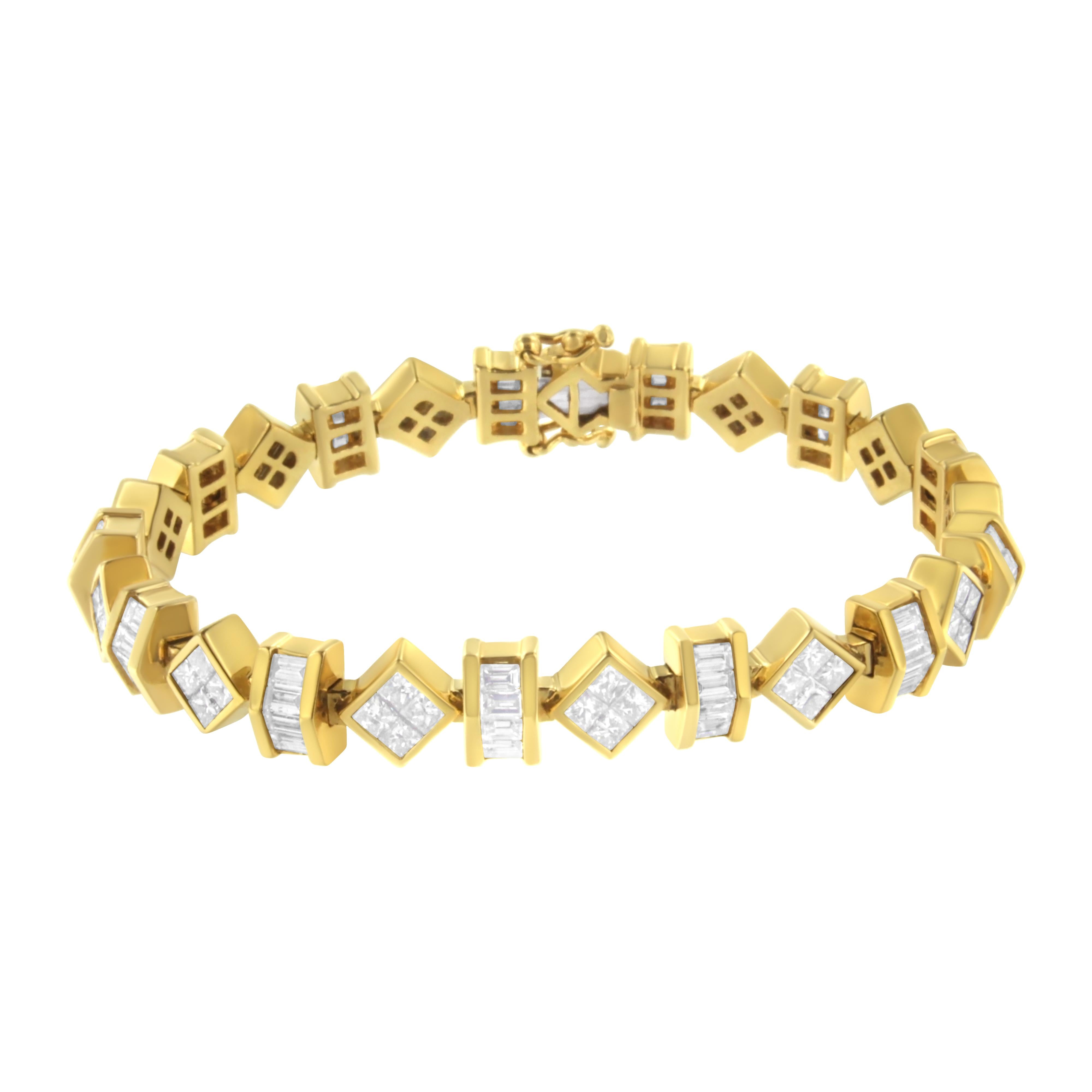 14K Yellow Gold 7.50 Cttw Princess and Baguette Diamond Geometric Link Bracelet on sale at MyriadMart