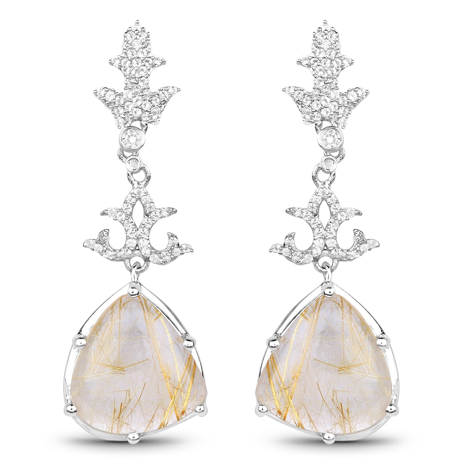 15.97 Carat Genuine Golden Rutile And White Topaz .925 Sterling Silver Earrings on sale at MyriadMart