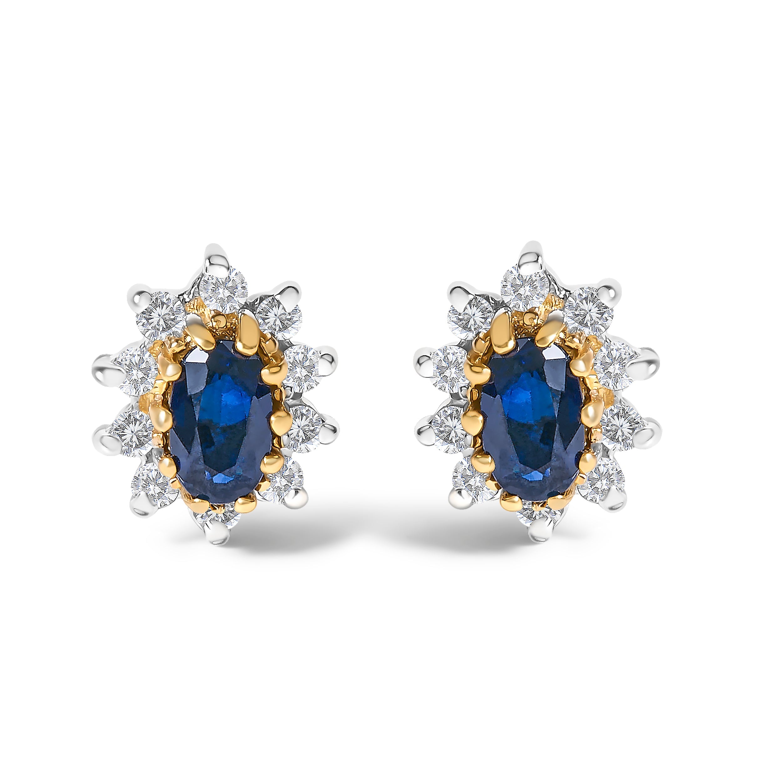 14K Yellow Gold 1/4 Cttw Diamond and Blue Sapphire Sunburst Halo Stud Earrings K-L Color, I1-I2 Clarity on sale at MyriadMart