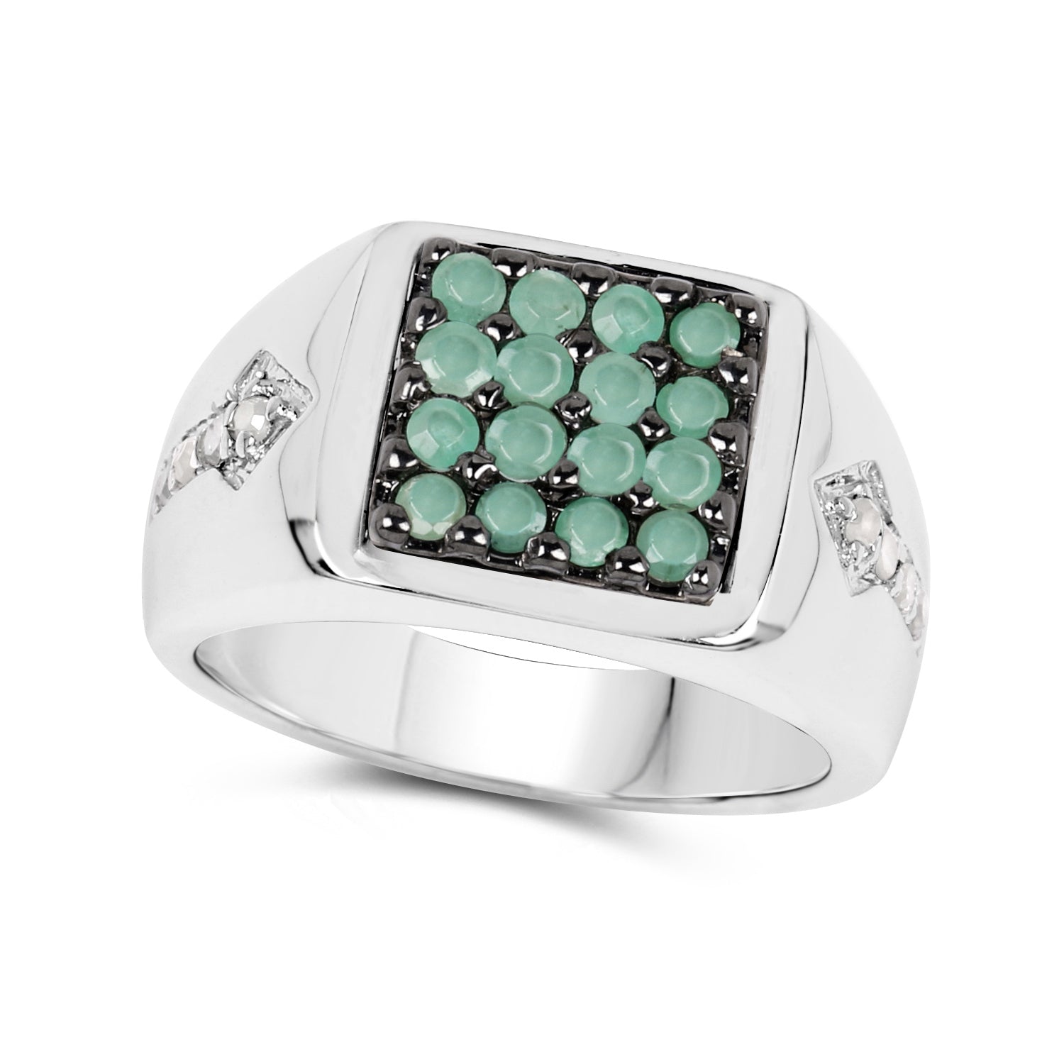 0.60 Carat Genuine Emerald & White Diamond .925 Sterling Silver Ring on sale at MyriadMart
