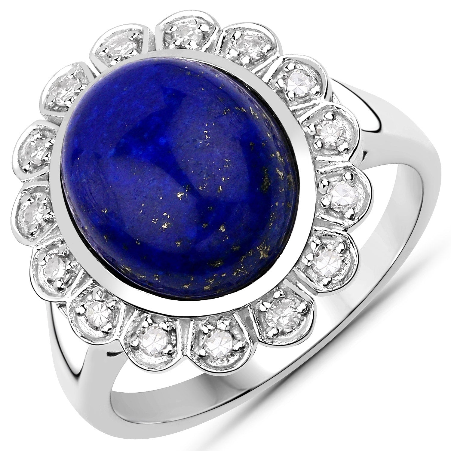 5.65 Carat Genuine Lapis and White Diamond .925 Sterling Silver Ring on sale at MyriadMart