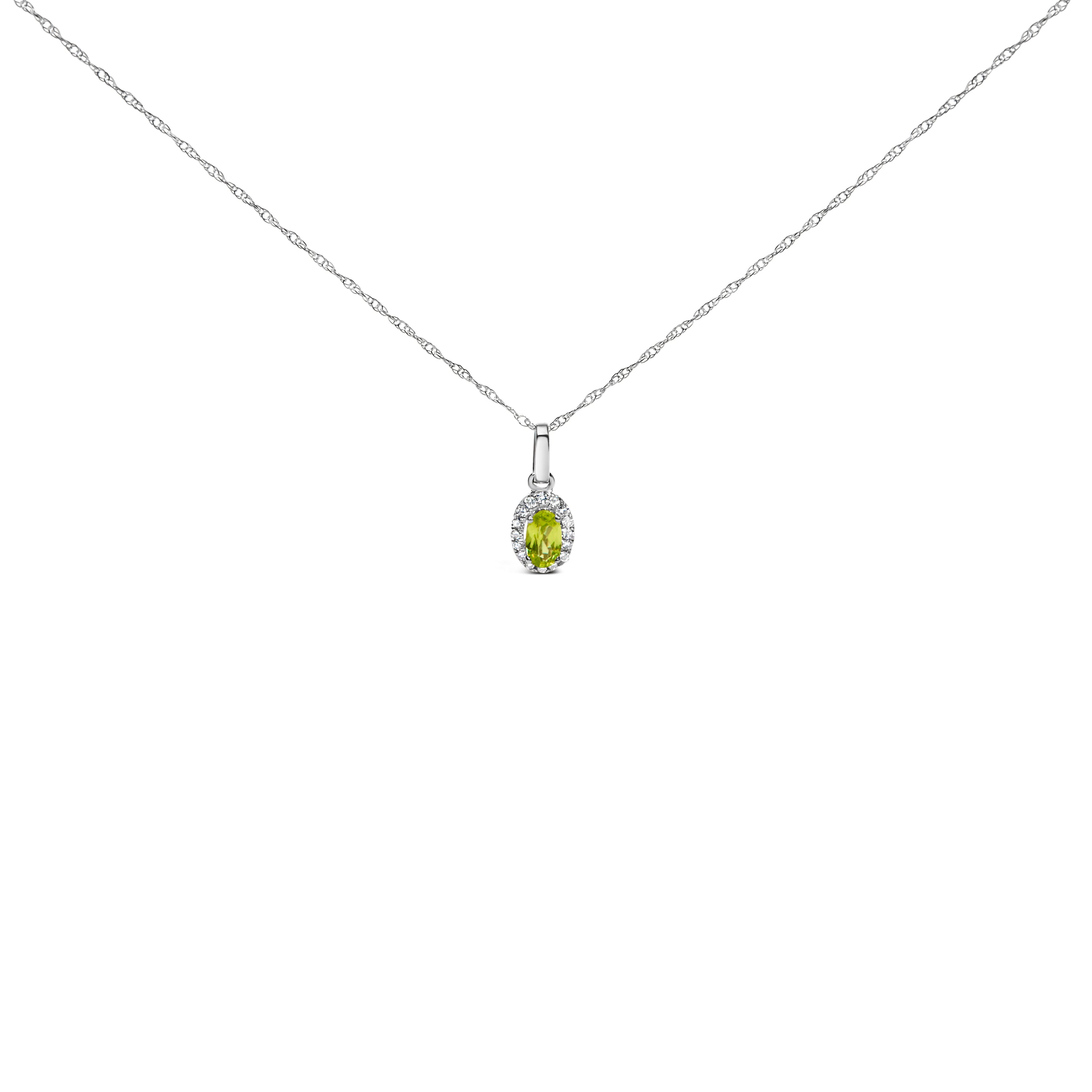 10K White Gold 5x3mm Green Emerald and Diamond Accent Halo Oval Shape 18" Pendant Necklace I-J Color, I1-I2 Clarity on sale at MyriadMart