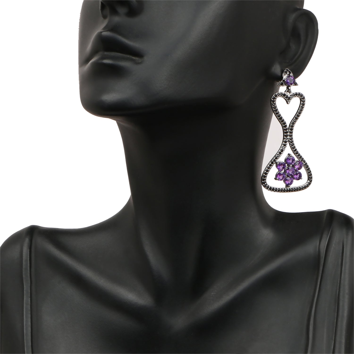 6.31 Carat Genuine Amethyst & Black Spinel .925 Sterling Silver Earrings on sale at MyriadMart