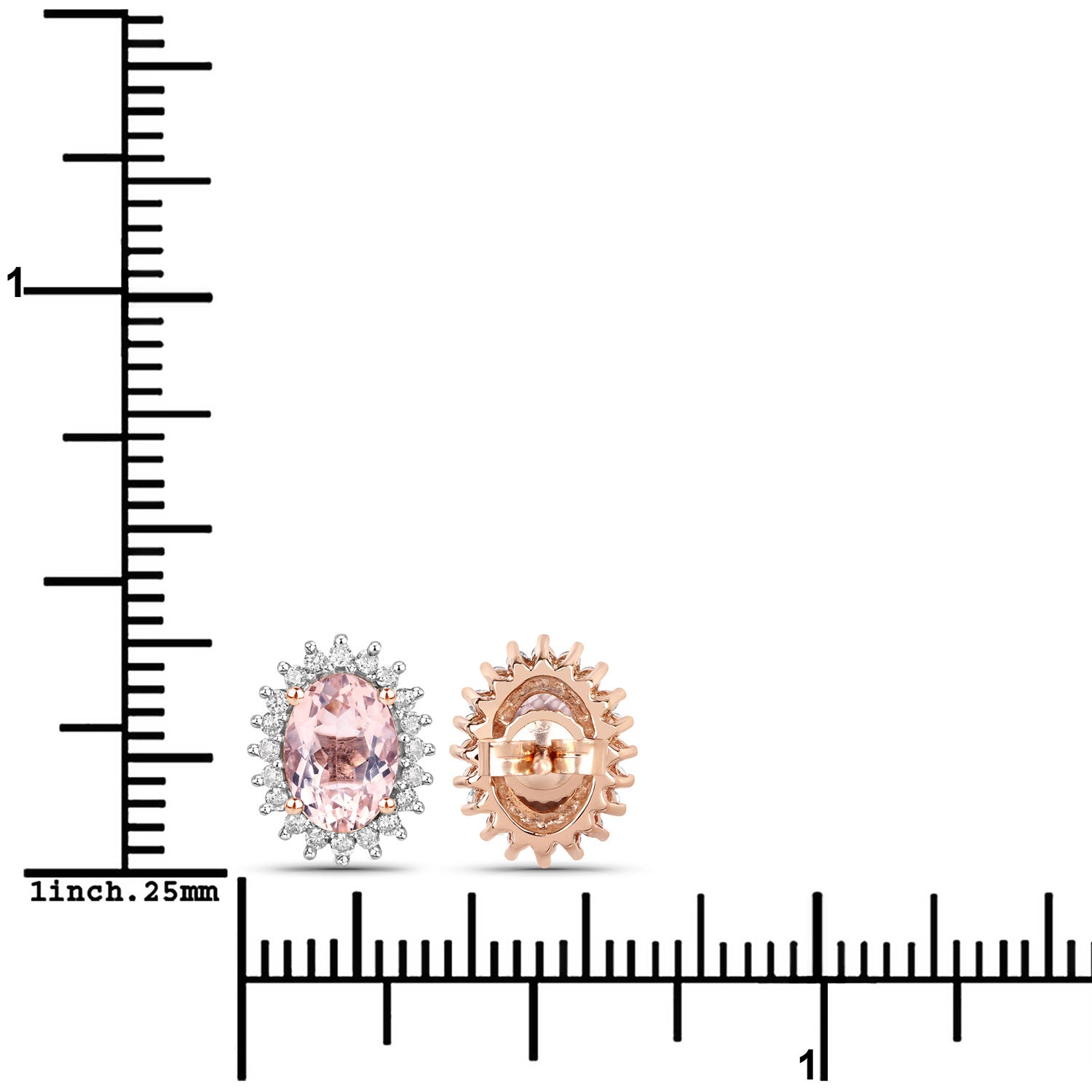 1.61 Carat Genuine Morganite and White Diamond 14K Rose Gold Earrings on sale at MyriadMart