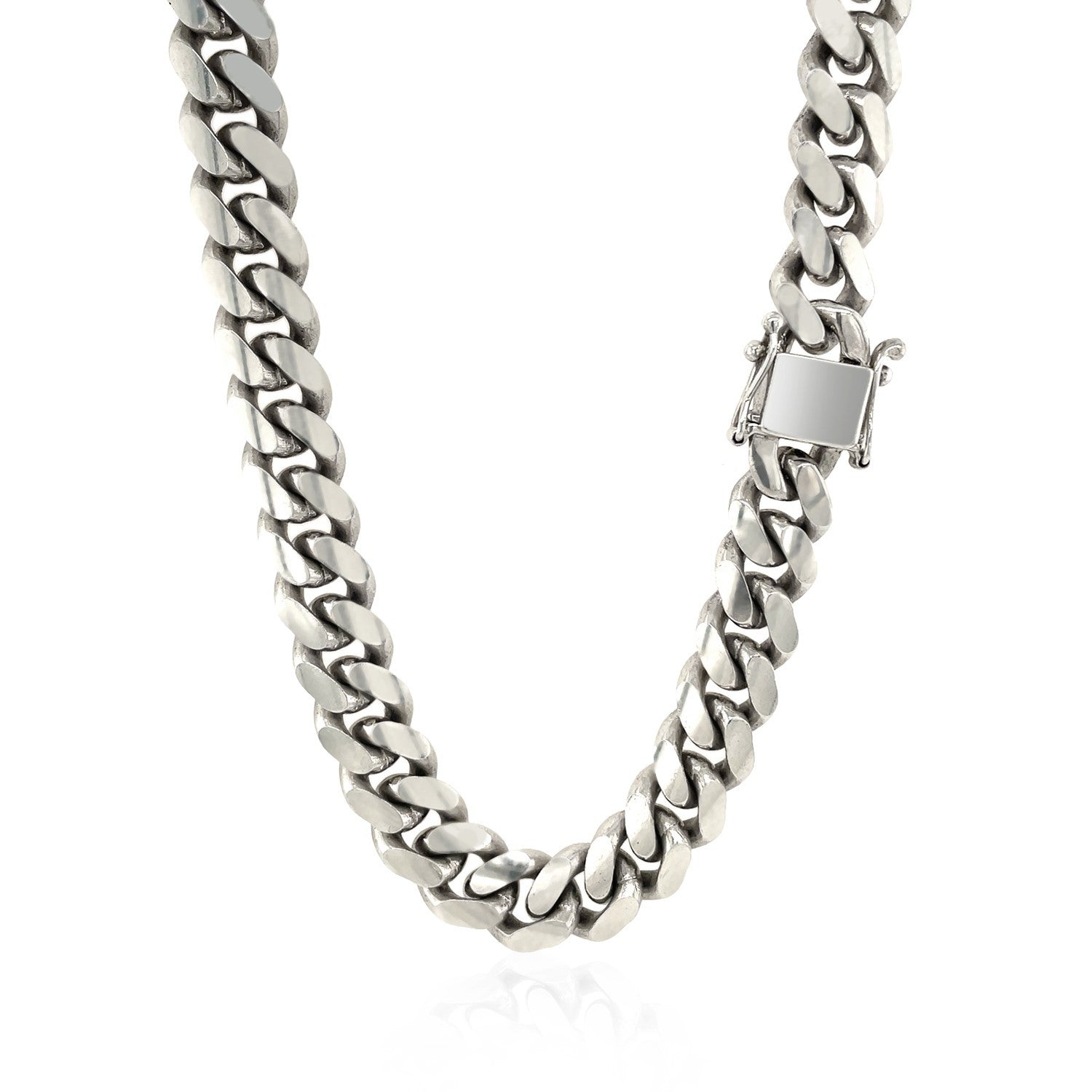 Sterling Silver Rhodium Plated Miami Cuban Chain 9.8mm on sale at MyriadMart