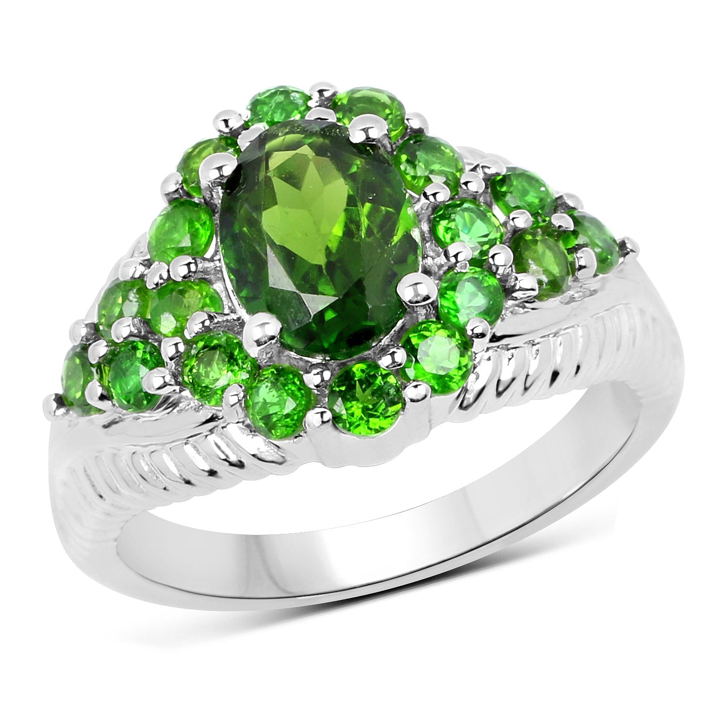 2.28 Carat Genuine Chrome Diopside .925 Sterling Silver Ring on sale at MyriadMart