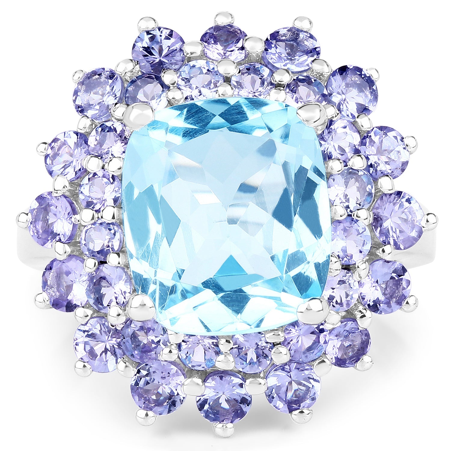 11.22 Carat Genuine Blue Topaz and Tanzanite .925 Sterling Silver Ring on sale at MyriadMart