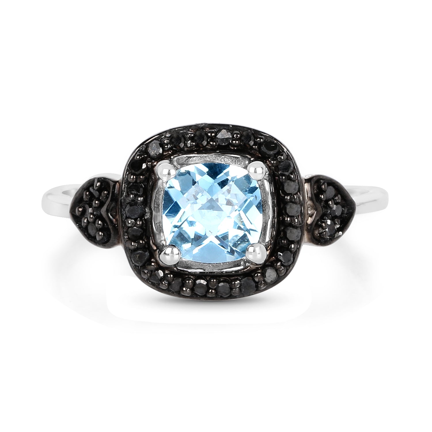 1.19 Carat Genuine Swiss Blue Topaz & Black Diamond .925 Sterling Silver Ring on sale at MyriadMart