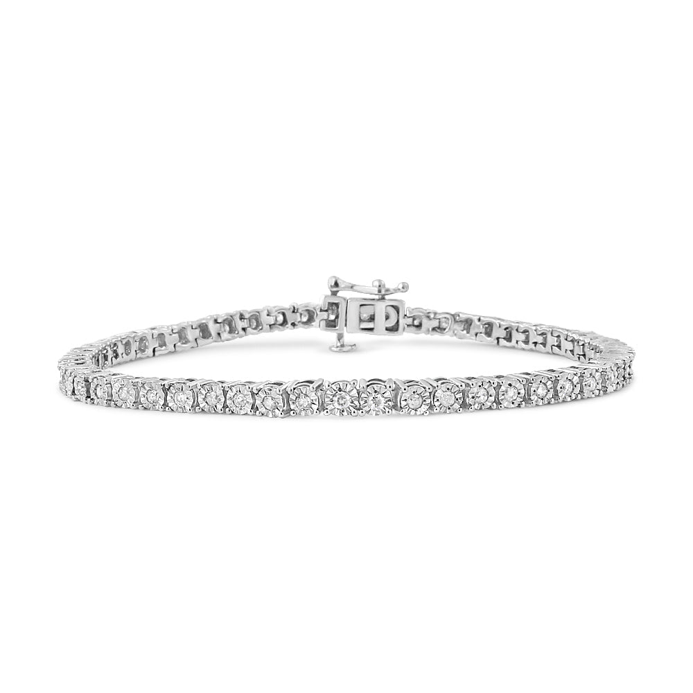.925 Sterling Silver 1.0 Cttw Miracle-Set Diamond Round Faceted Bezel Tennis Bracelet I-J Color, I3 Clarity - 7" on sale at MyriadMart