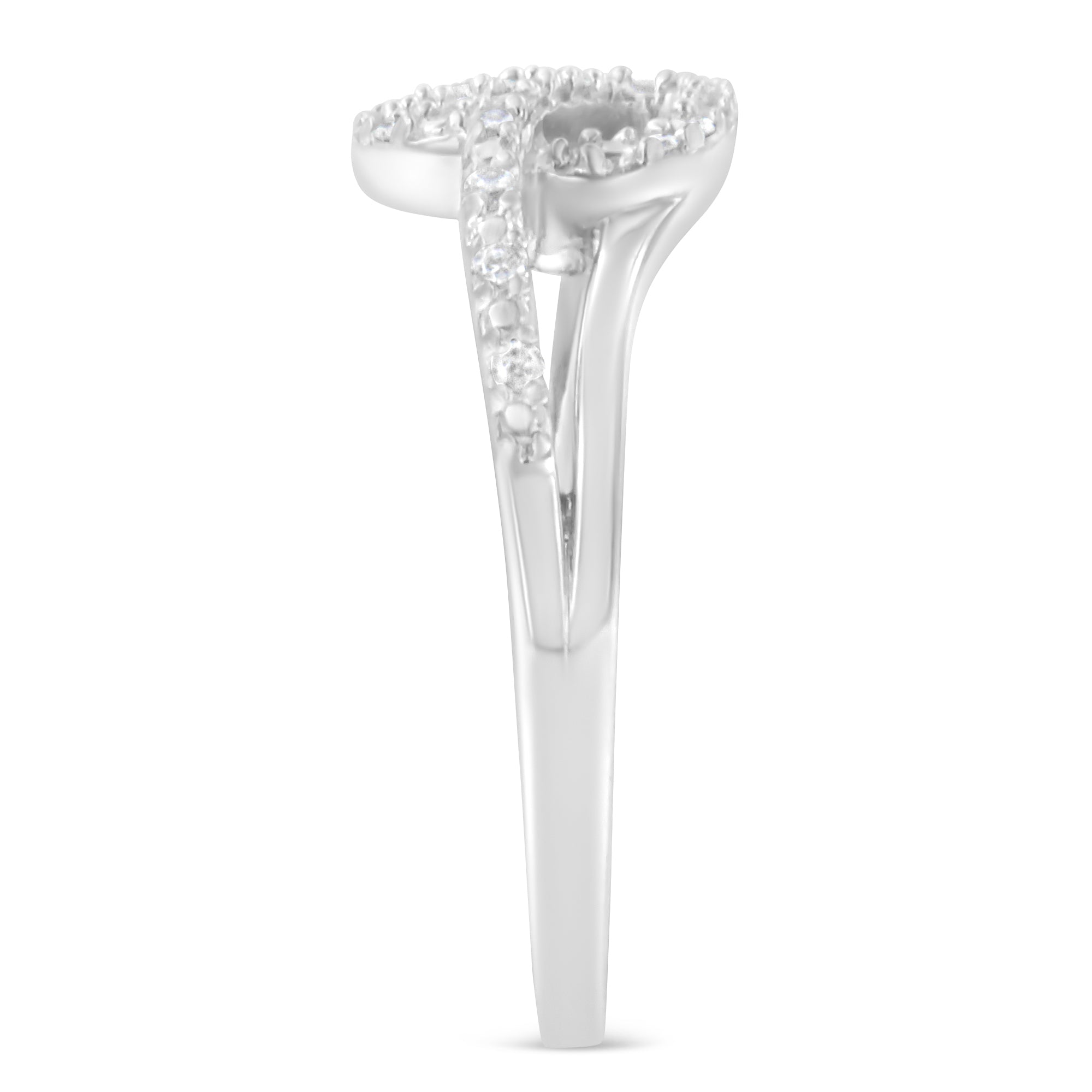 .925 Sterling Silver 1/8 Cttw Diamond Open Heart Leaf Curvy Bypass Accent Fashion or Promise Ring I-J Color, I2-I3 Clarity - Size 6 on sale at MyriadMart
