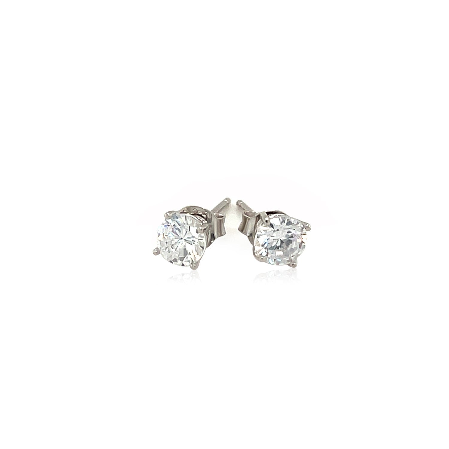 Sterling Silver Stud Earrings with White Hue Faceted Cubic Zirconia on sale at MyriadMart