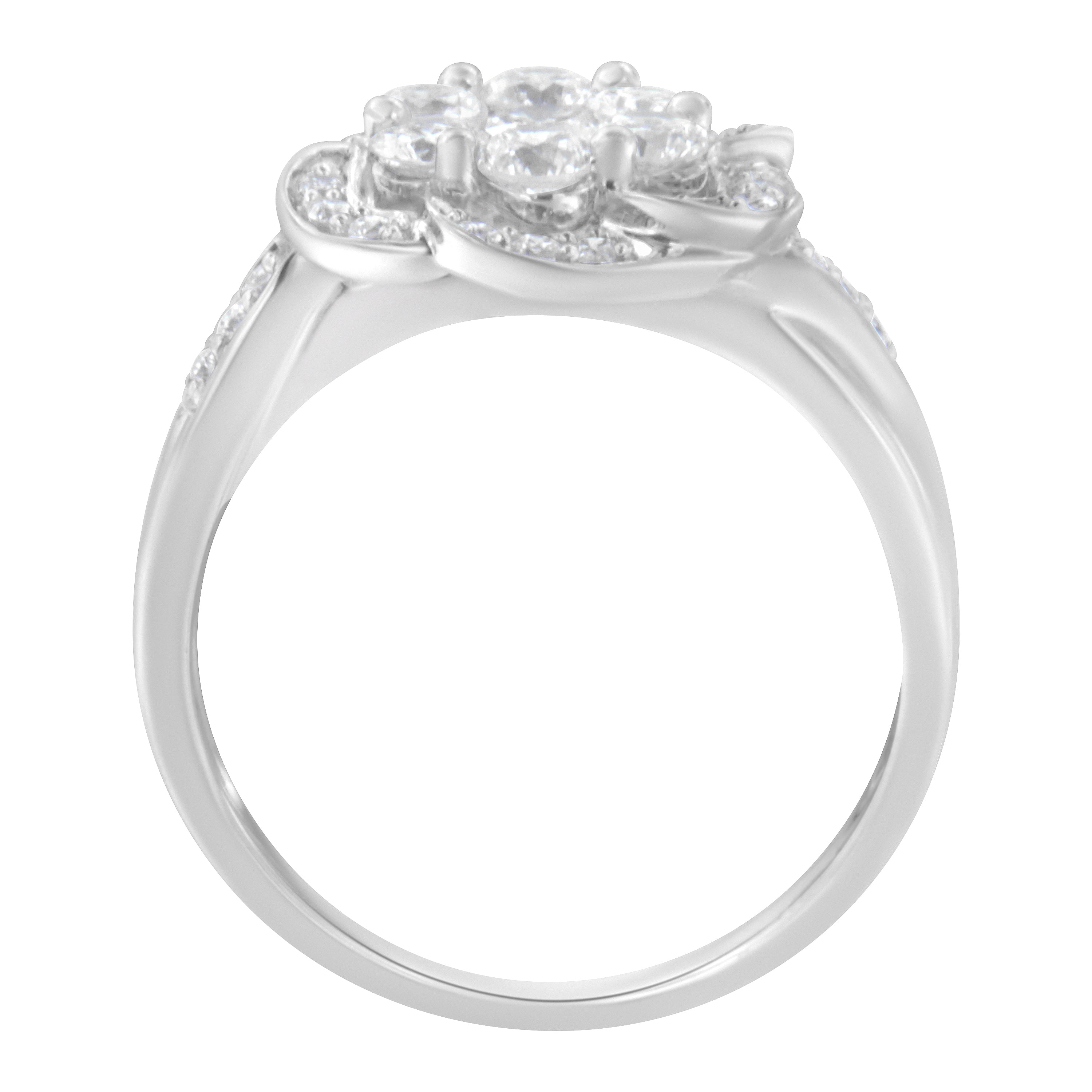 14K White Gold Floral Cluster Diamond Ring 1.0 Cttw, H-I Color, SI2-I1 Clarity - Size 6 on sale at MyriadMart