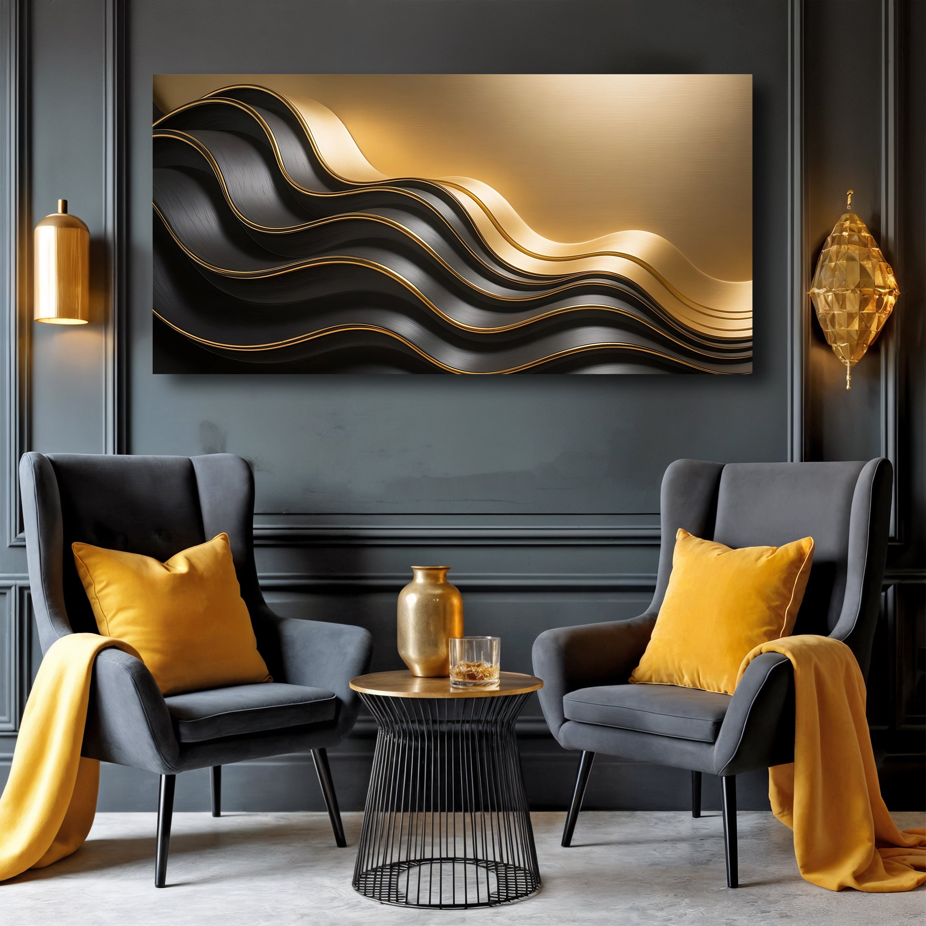 Black and Gold Minimalist Abstract Wall Art IV on sale at MyriadMart