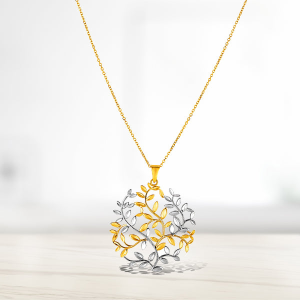 14k Two-Tone Yellow and White Gold Tree of Life Pendant on sale at MyriadMart