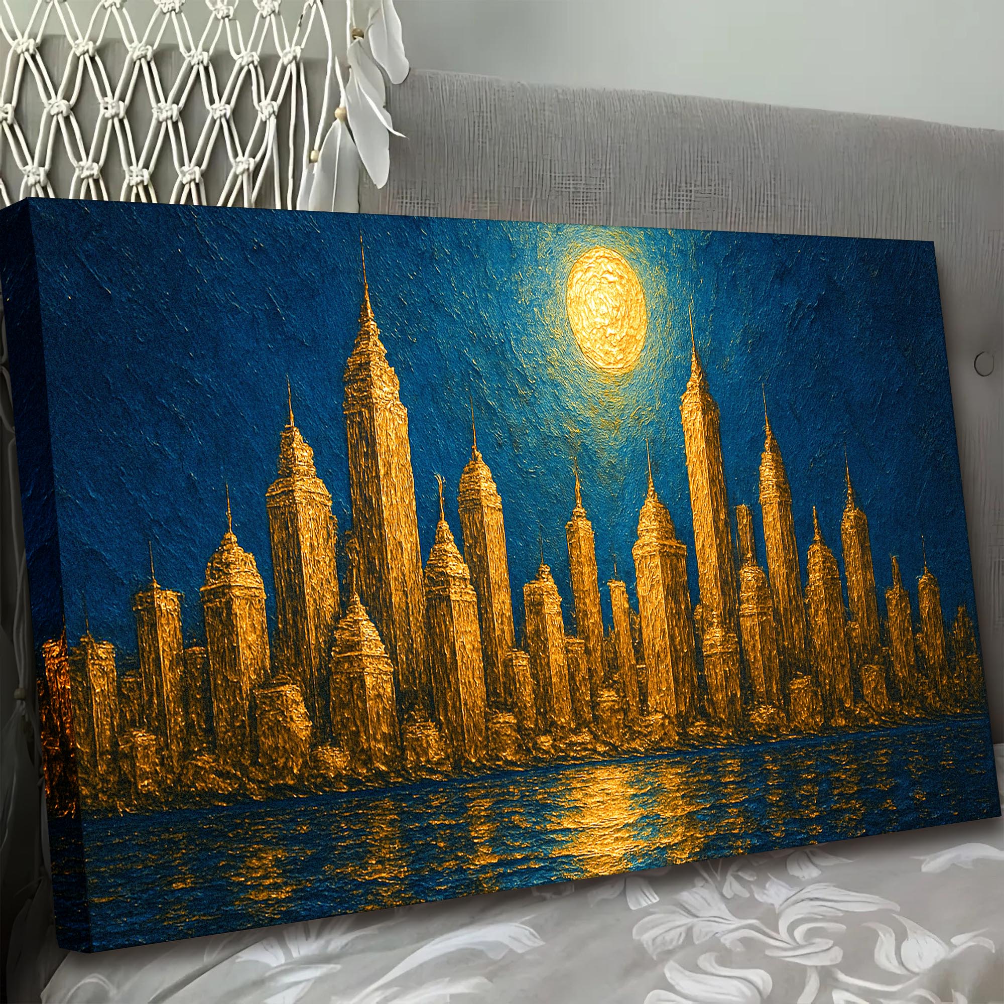 Golden Metropolis Cityscape Impasto Wall Art on sale at MyriadMart