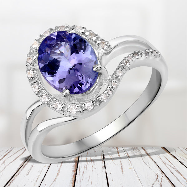1.82 Carat Genuine Tanzanite and White Zircon .925 Sterling Silver Ring on sale at MyriadMart