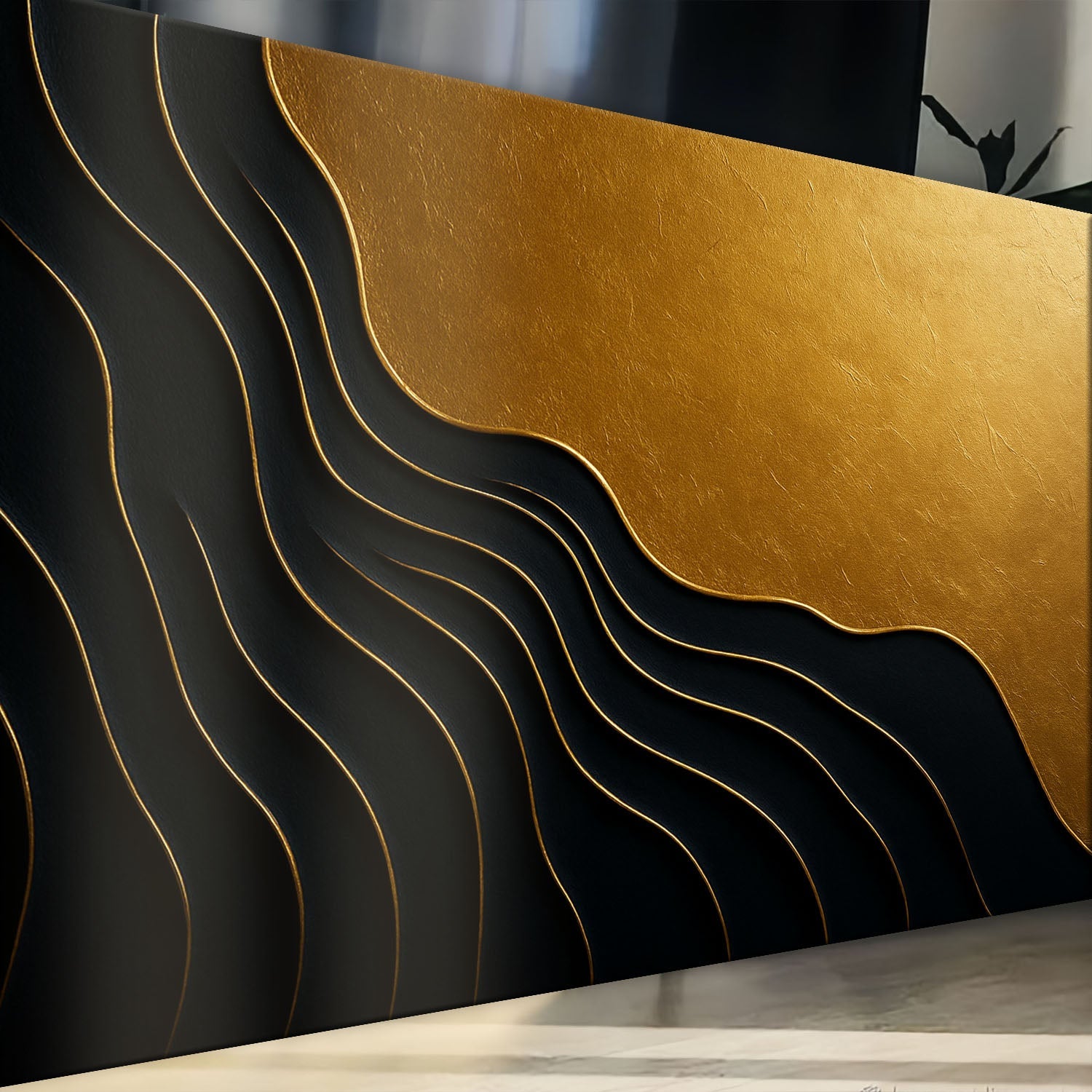Black And Gold Minimalist Abstract IX on sale at MyriadMart