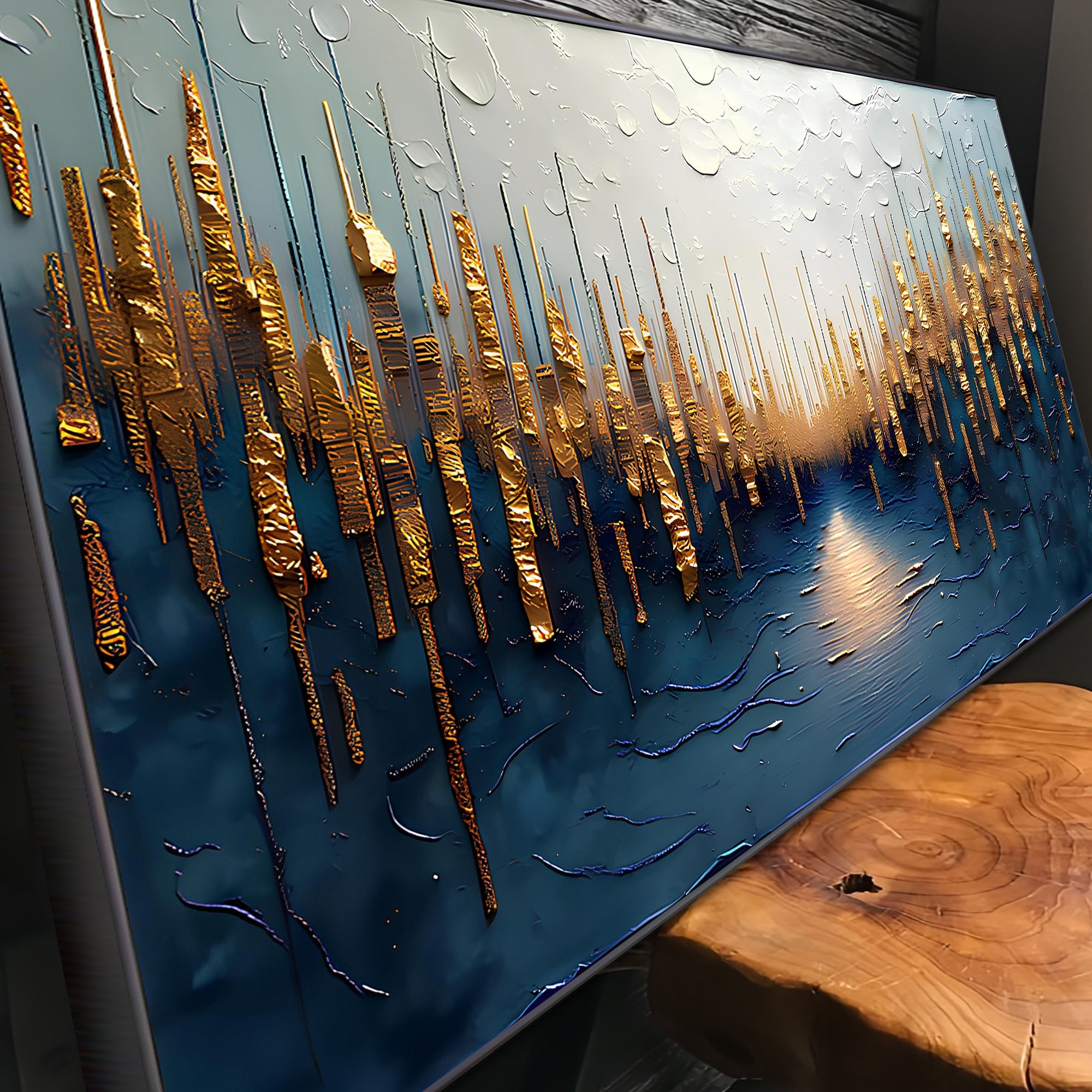 Golden Forest Reflection Abstract Impasto Wall Art on sale at MyriadMart