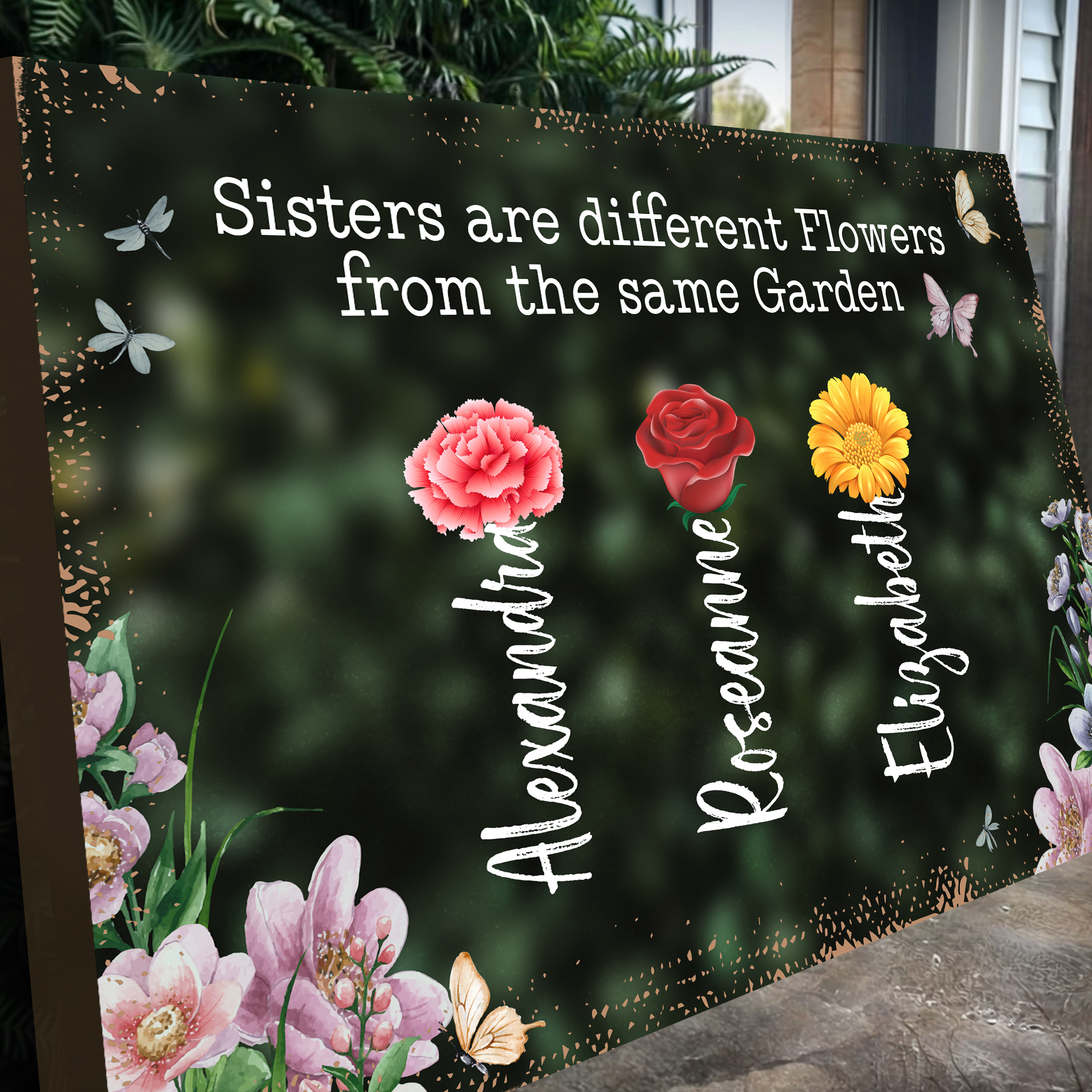 Sisters Are Different Flowers From The Same Garden Sign on sale at MyriadMart