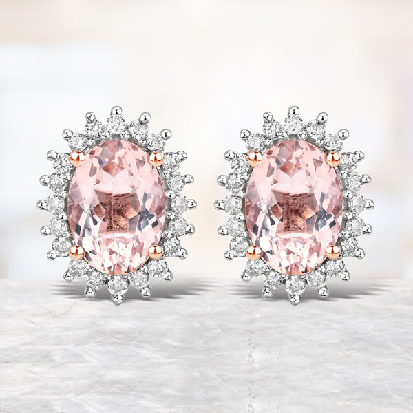 1.61 Carat Genuine Morganite and White Diamond 14K Rose Gold Earrings on sale at MyriadMart