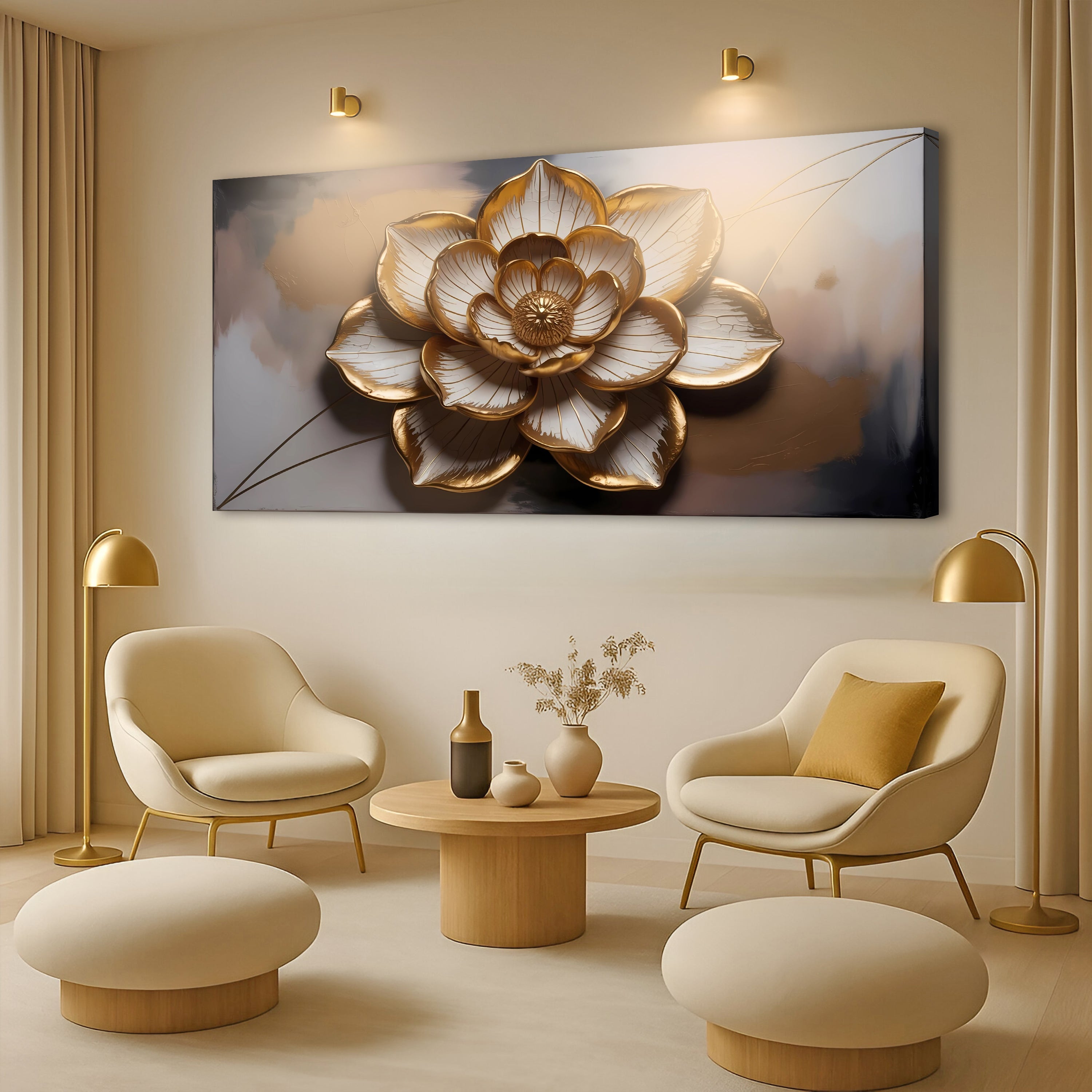 Golden Lotus Minimalist Abstract Wall Art on sale at MyriadMart