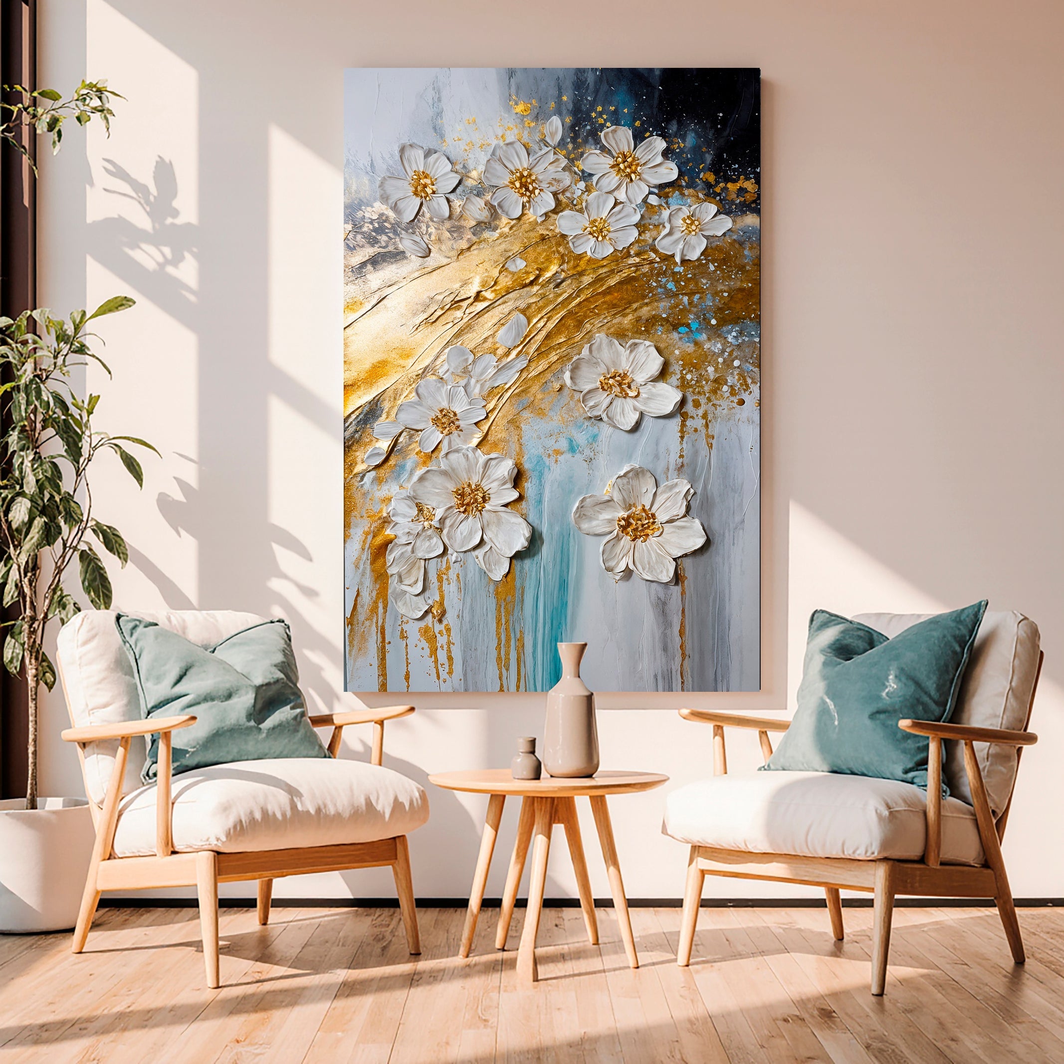 Abstract Gold Floral Wall Art on sale at MyriadMart