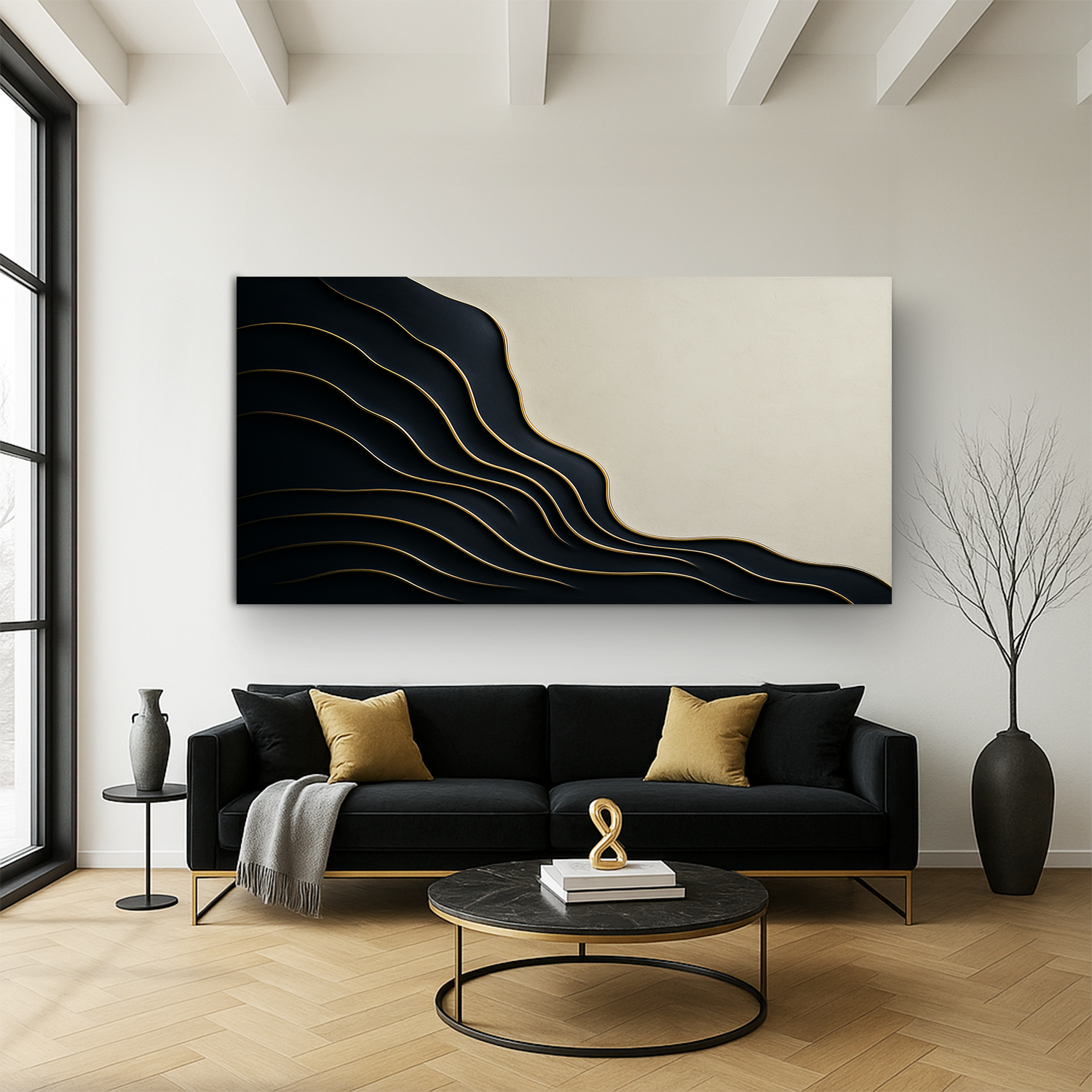 Black and Gold Minimalist Abstract Wall Art on sale at MyriadMart