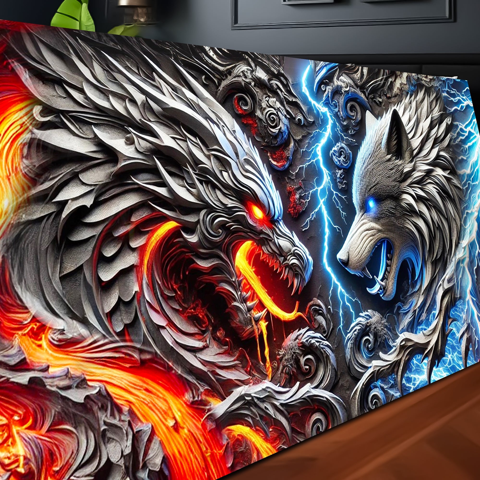 3D Dragon and Wolf Wall Art IV on sale at MyriadMart