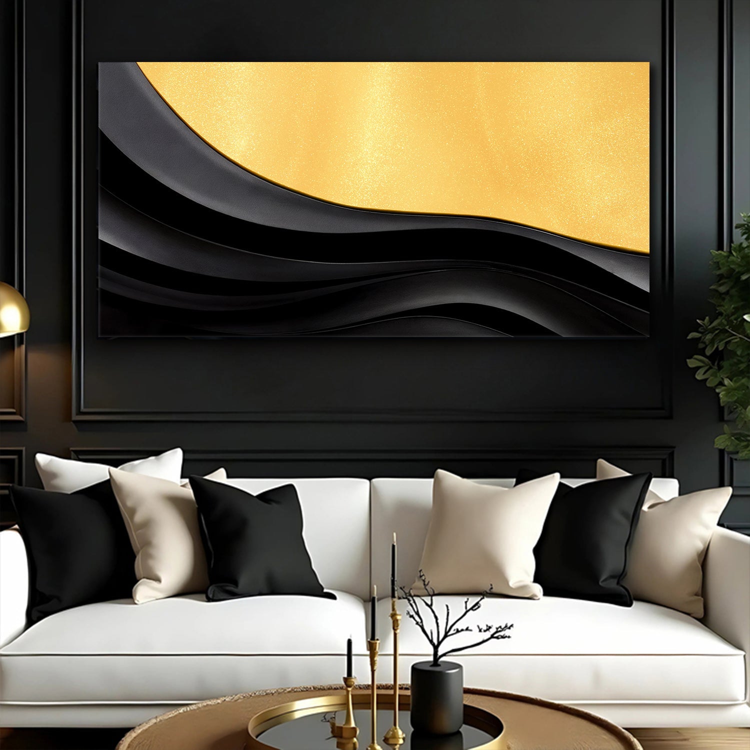 Black And Gold Minimalist Abstract VIII on sale at MyriadMart