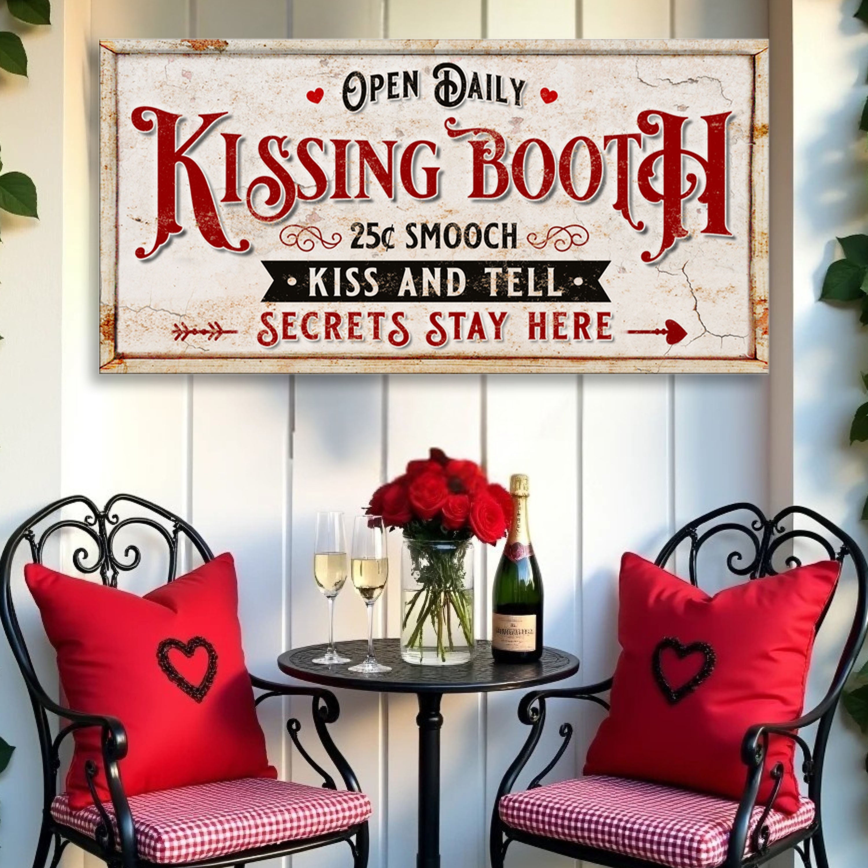 Vintage Rustic Kissing Booth Sign IV on sale at MyriadMart
