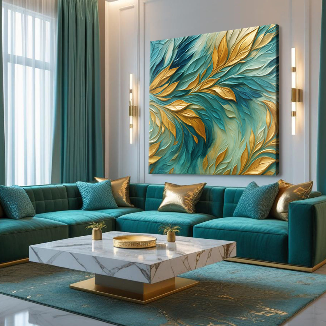 Abstract Gold And Blue Frosty Wall Art on sale at MyriadMart