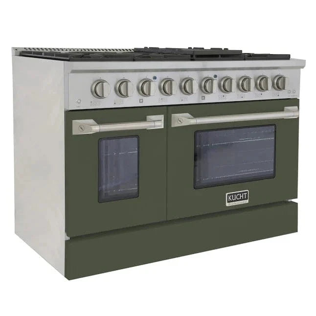 Kucht 48" Propane Range in Stainless Steel, Olive Green Doors, KNG481/LP-OG on sale at MyriadMart