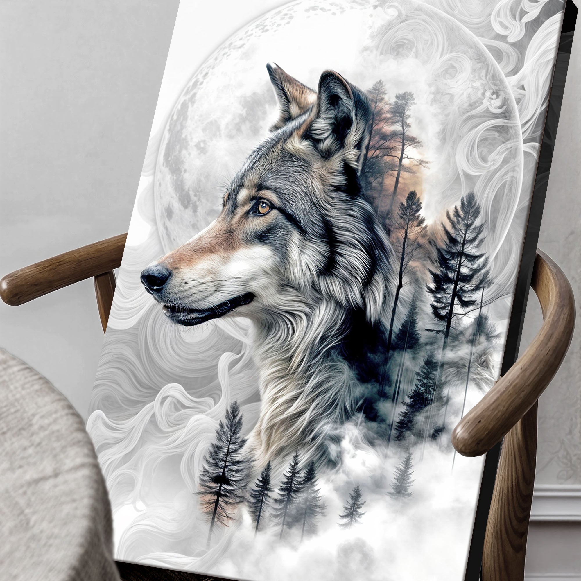 Wolf Double Exposure Wall Art on sale at MyriadMart