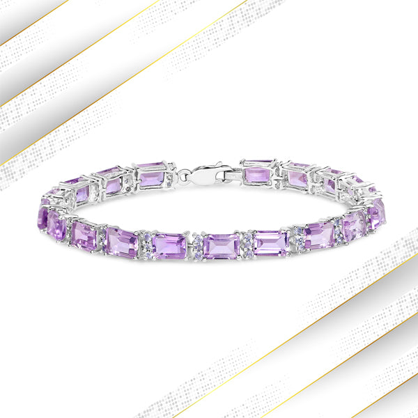 19.19 Carat Genuine Amethyst and Tanzanite .925 Sterling Silver Bracelet on sale at MyriadMart