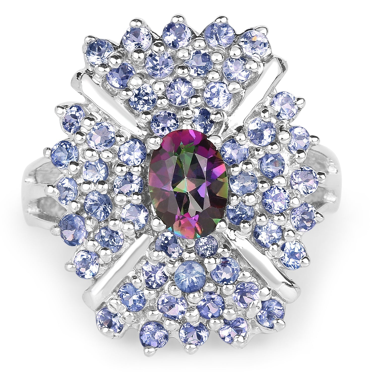 2.86 Carat Genuine Mystic Topaz and Tanzanite .925 Sterling Silver Ring on sale at MyriadMart