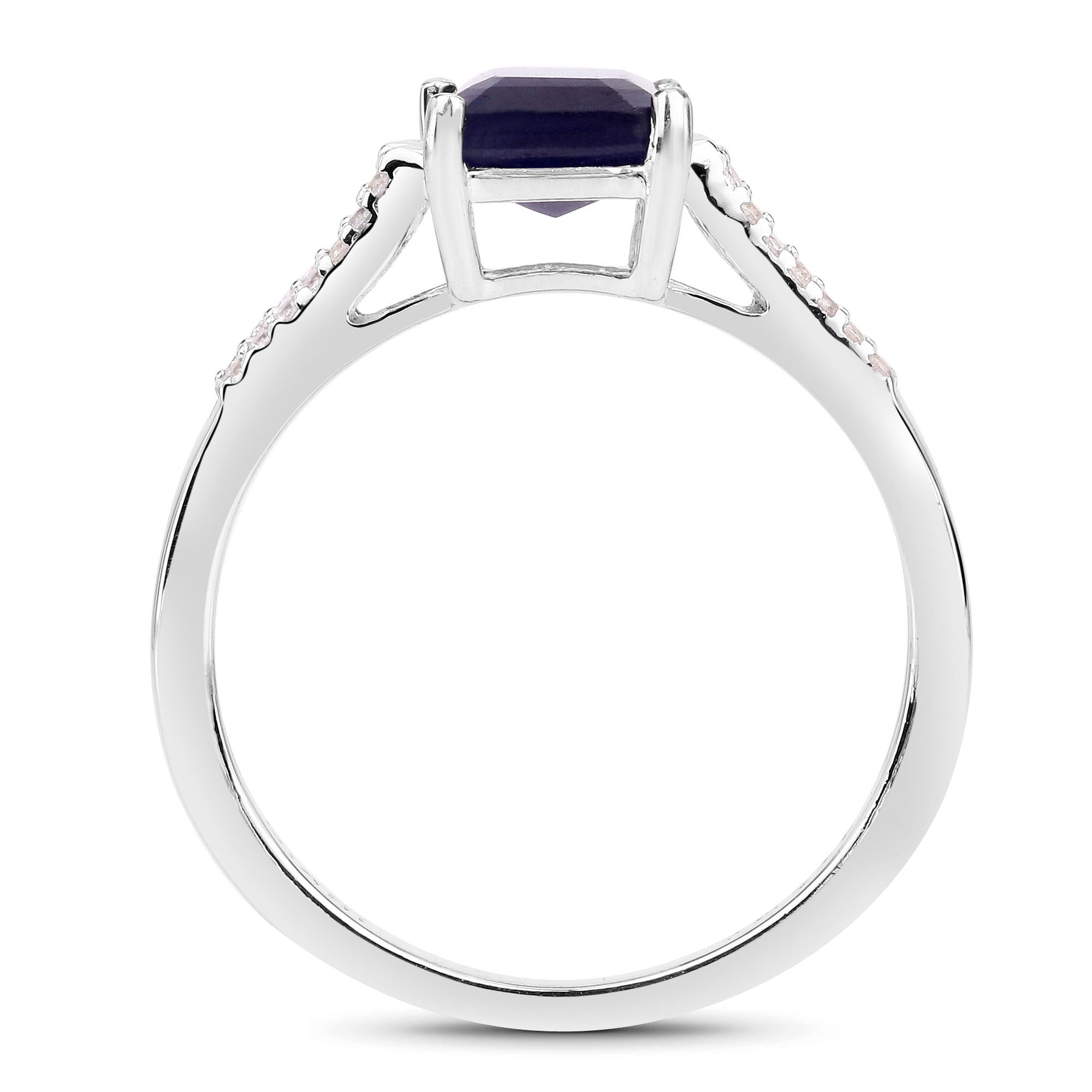 3.07 Carat Glass Filled Sapphire and White Zircon .925 Sterling Silver Ring on sale at MyriadMart