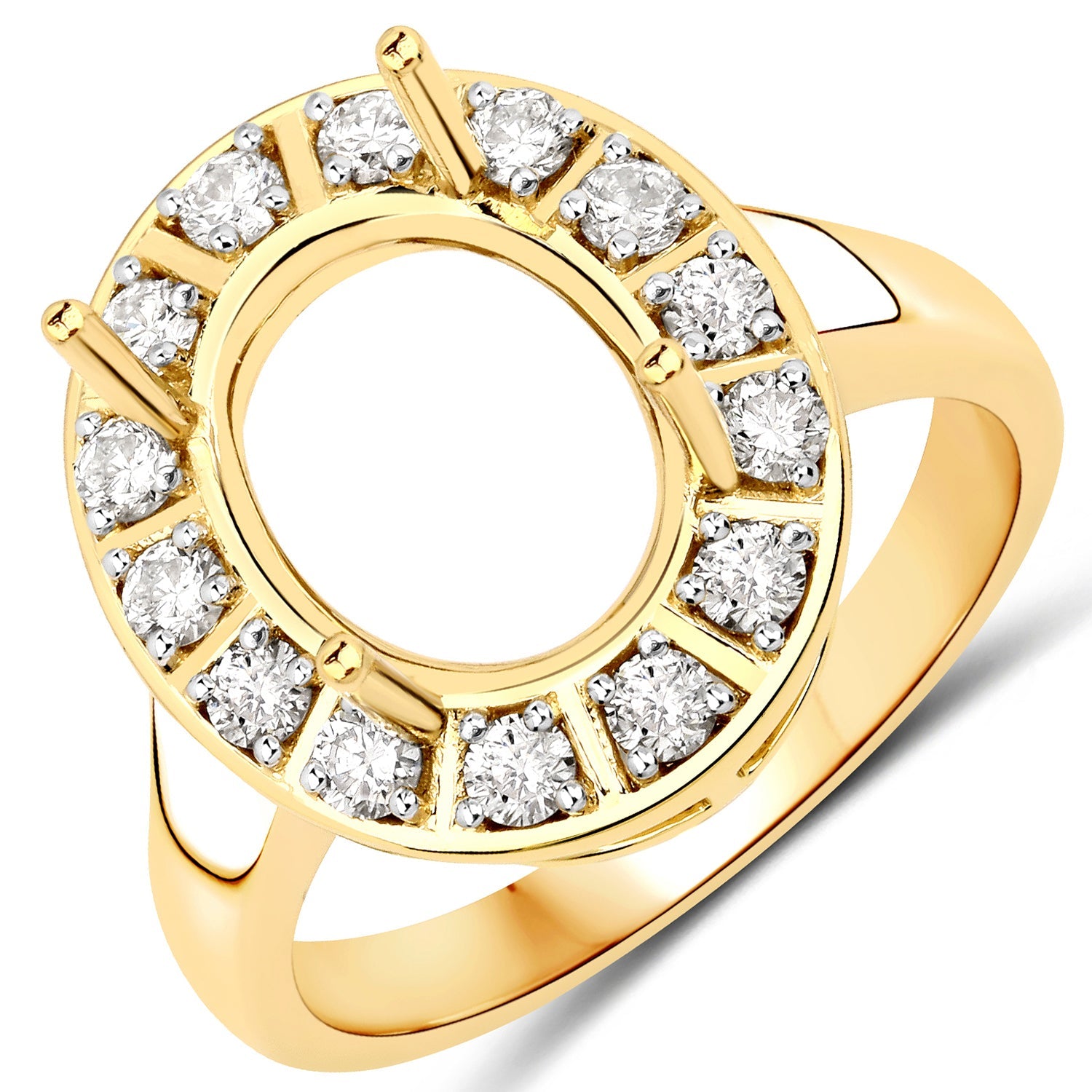 0.42 Carat Genuine White Diamond 14K Yellow Gold Semi Mount Ring - holds 11x9mm Oval Gemstone on sale at MyriadMart