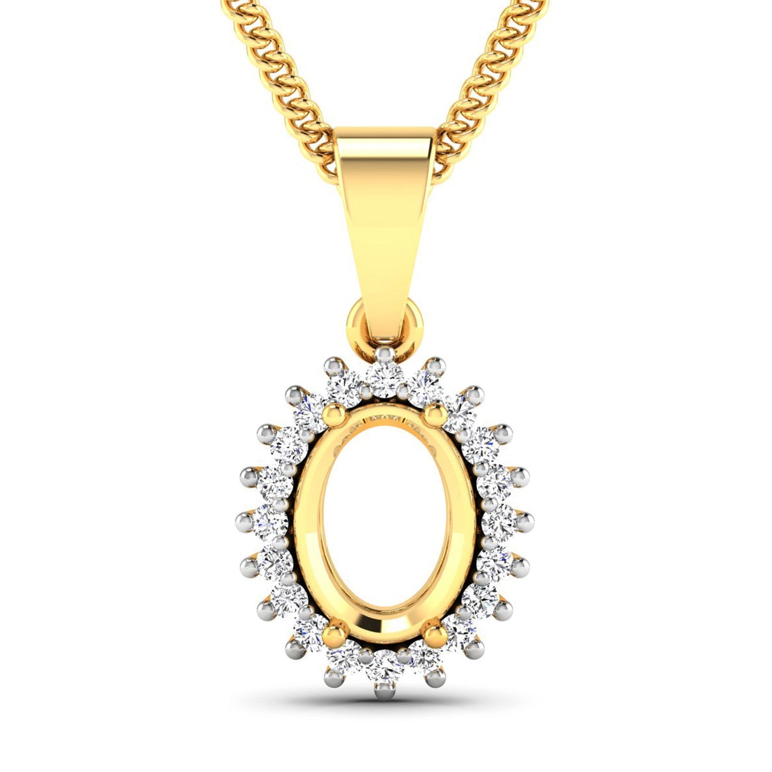 0.13 Carat Genuine White Diamond 14K Yellow Gold Semi Mount Pendant - holds 8x6mm Oval Gemstone on sale at MyriadMart