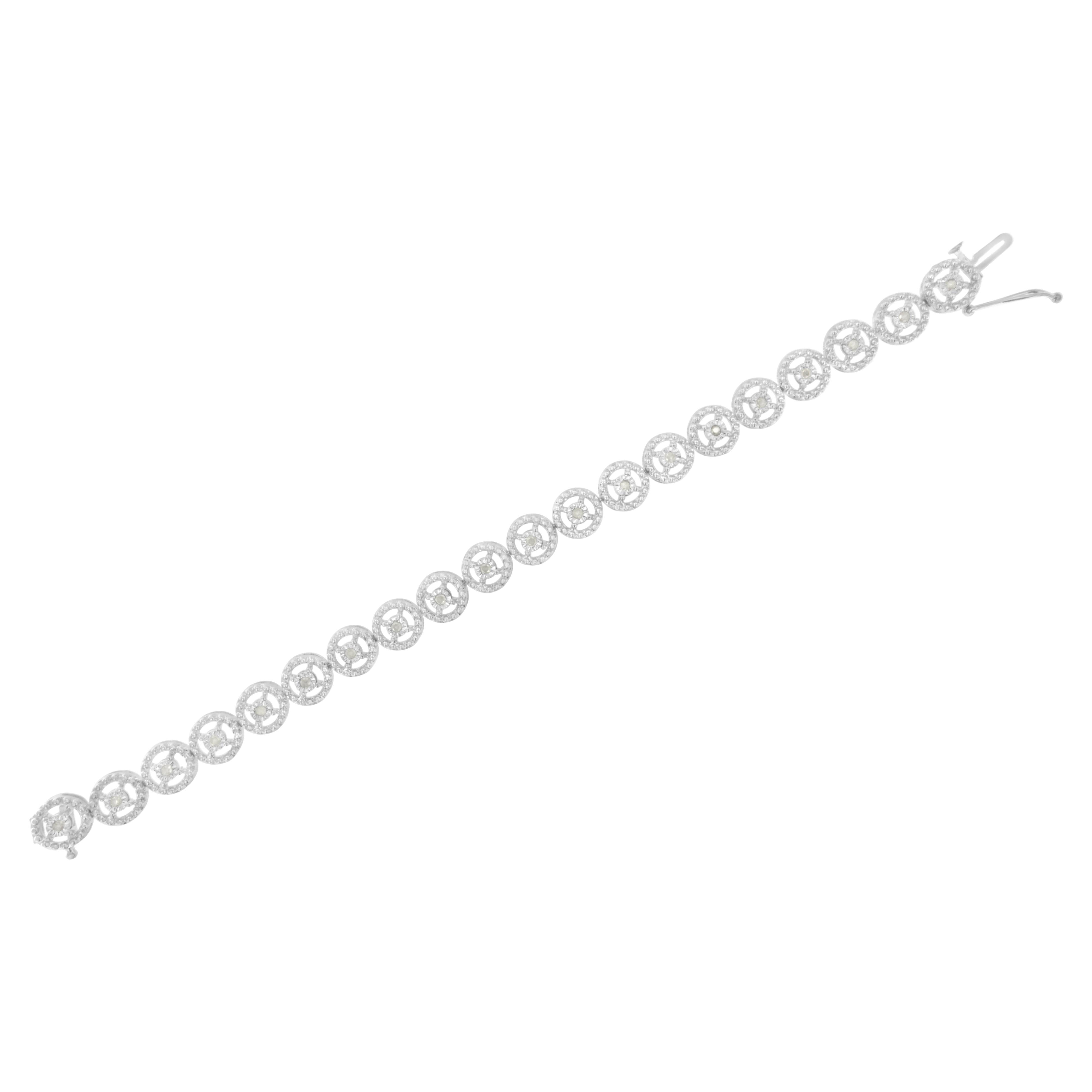 .925 Sterling Silver 1/2 Cttw Diamond Nested Circle Miracle Set Open Wheel 7" Fashion Link Bracelet I-J Color, I3 Clarity on sale at MyriadMart