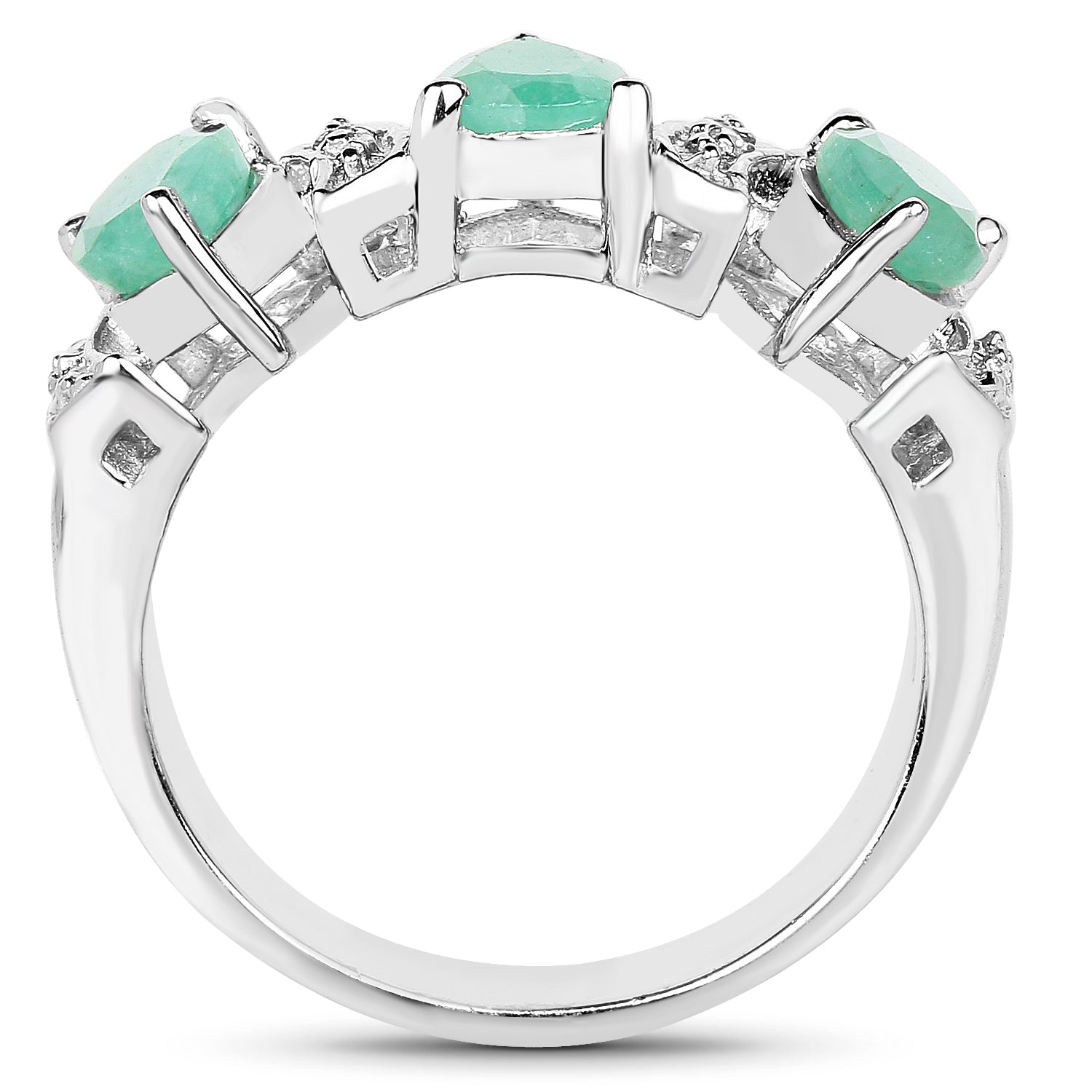 1.87 Carat Genuine Emerald and White Topaz .925 Sterling Silver Ring on sale at MyriadMart