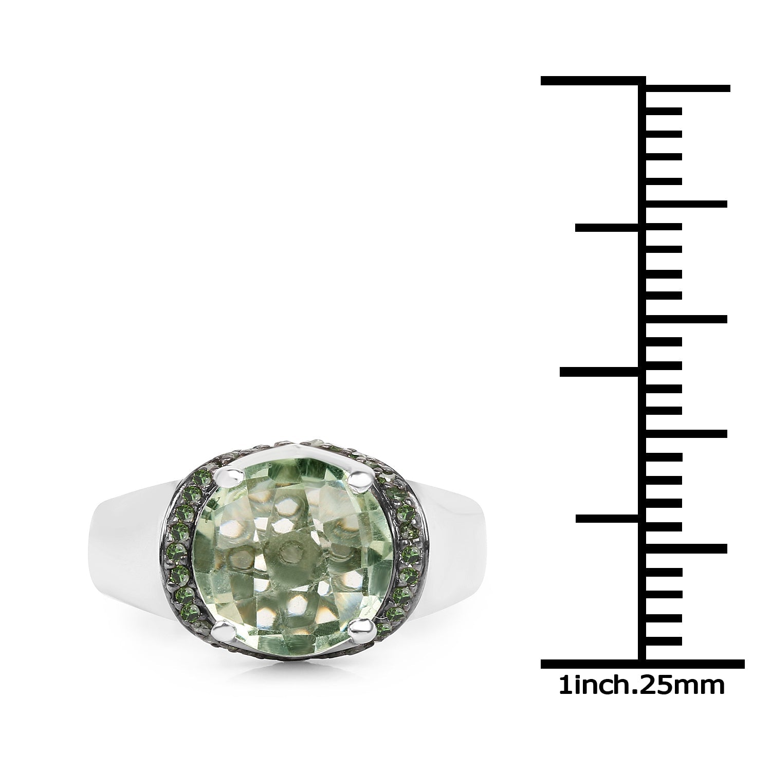 3.95 Carat Genuine Green Amethyst and Green Diamond .925 Sterling Silver Ring on sale at MyriadMart