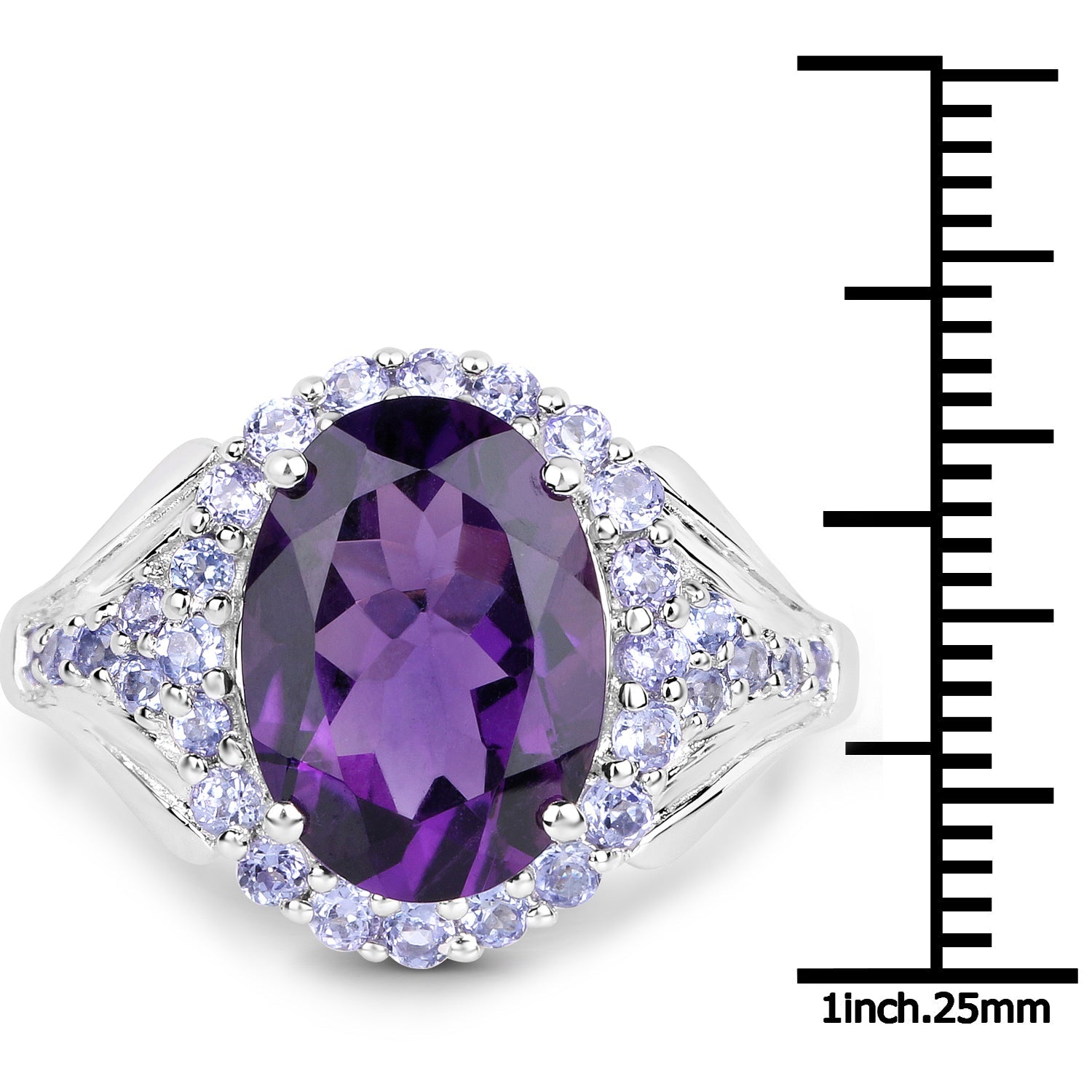 5.90 Carat Genuine Amethyst and Tanzanite .925 Sterling Silver Ring on sale at MyriadMart