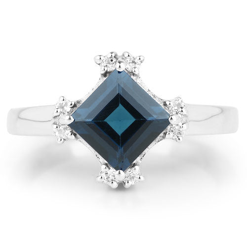 1.99 Carat Genuine London Blue Topaz & White Topaz .925 Sterling Silver Ring on sale at MyriadMart