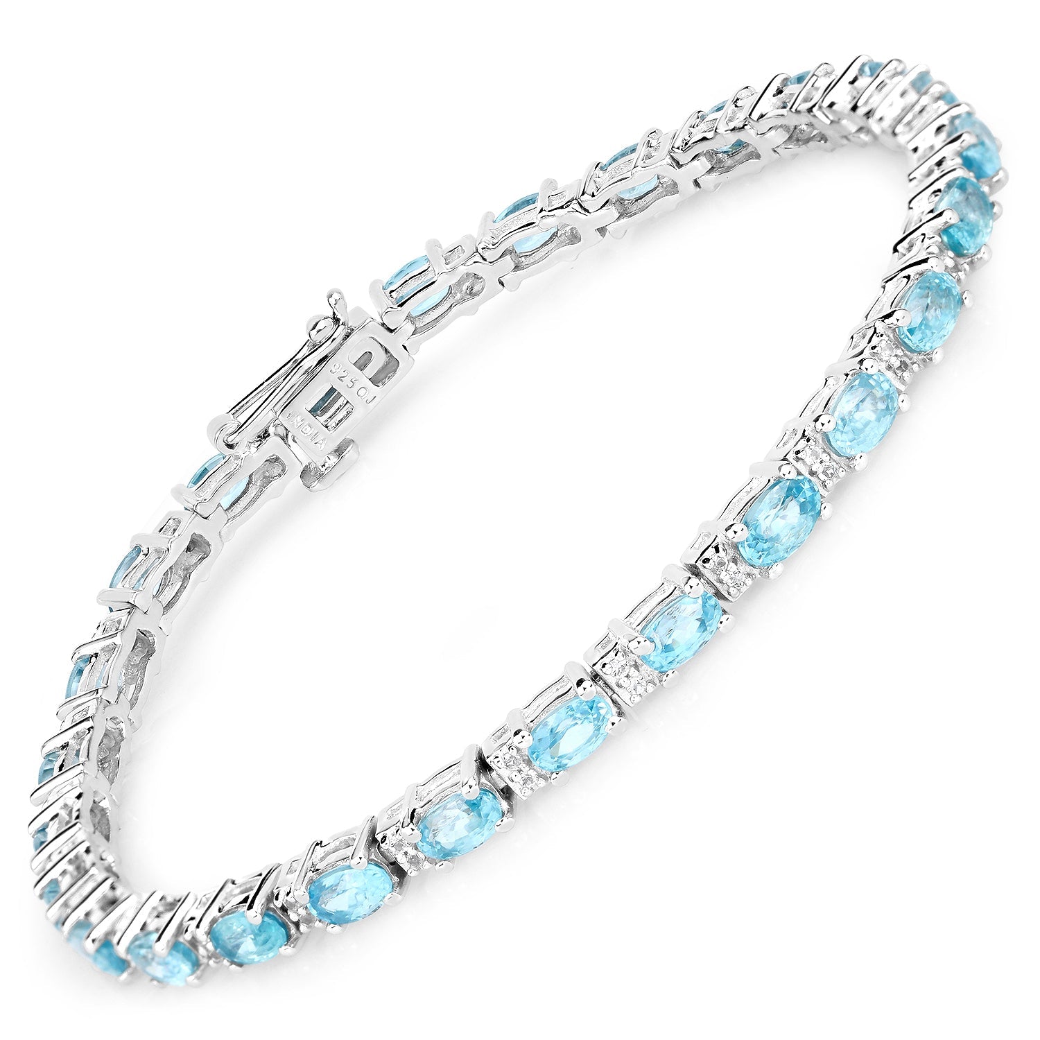 8.84 Carat Genuine Blue Zircon and Topaz White .925 Sterling Silver Bracelet on sale at MyriadMart